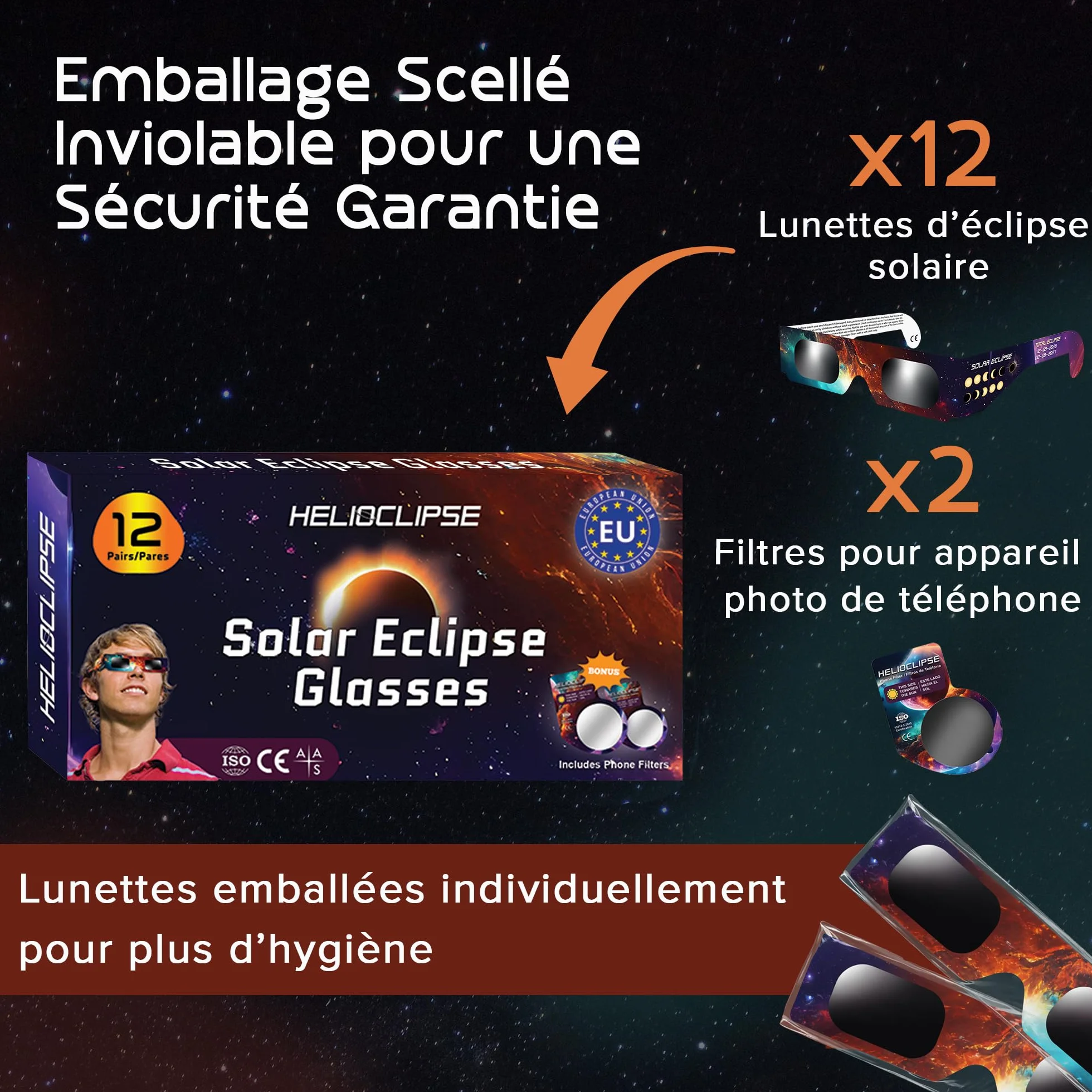 Helioclipse 12/50/100 Lunette Eclipse Solaire 2026 ISO 12312-2