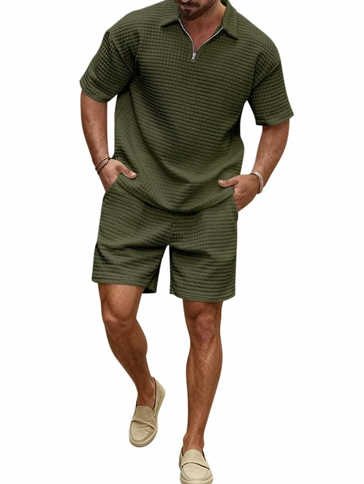 Homme Ensemble Poloshirts Hauts à Manches Courtes Survêtement Jogging T-Shirt Chemisette et Shorts 2 Pièce été Vacance Loisir
