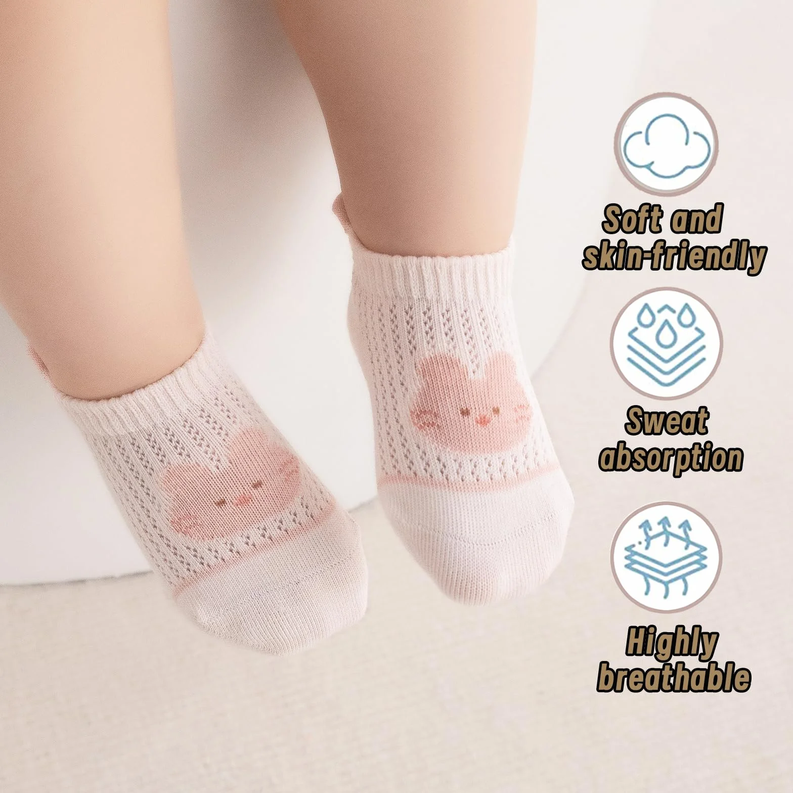 Chaussettes Antidérapantes en Coton Respirant 5 Paires Bébé Enfants Garçons Filles Multicolore