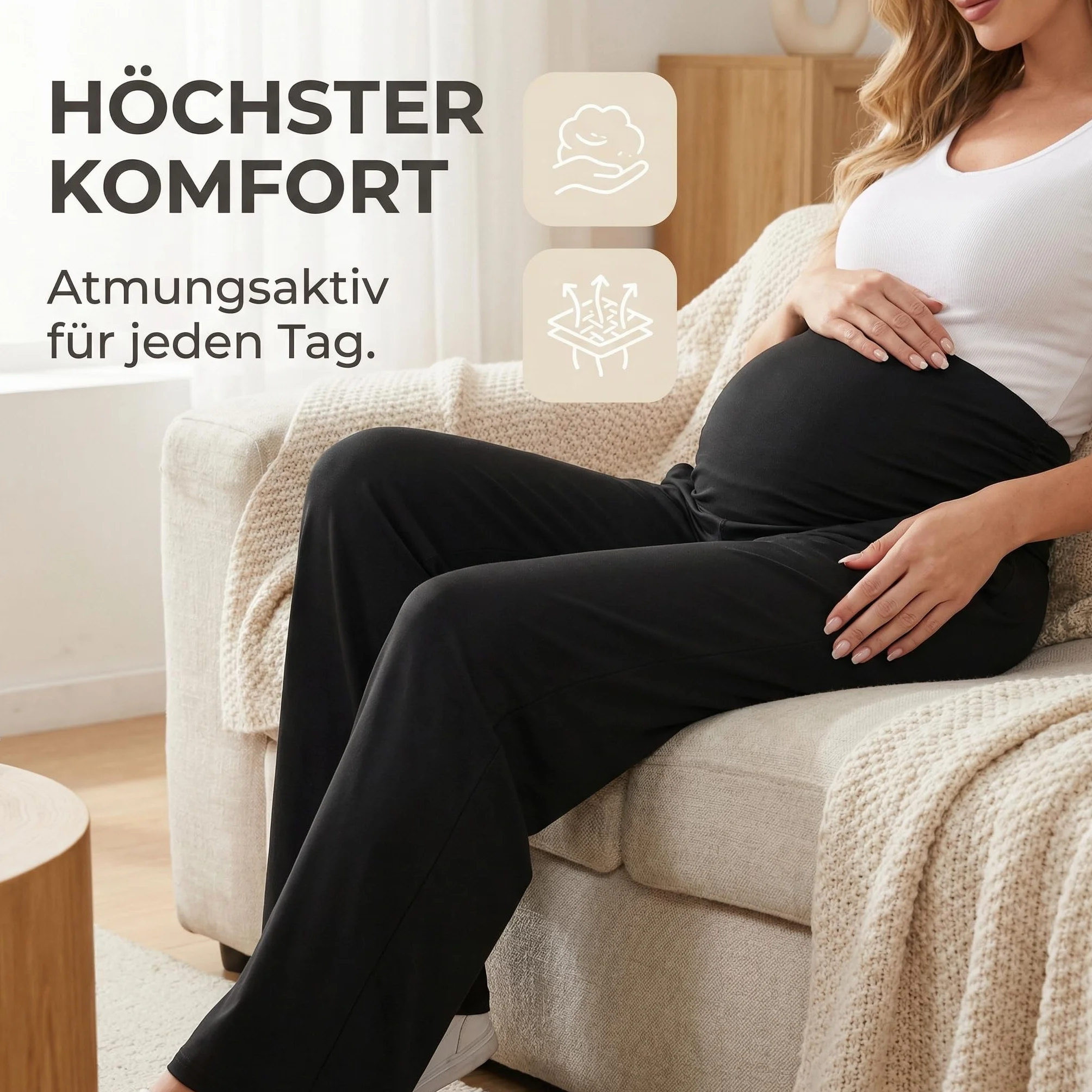 Pantalon de maternité à Jambes Larges pour Femme, Palazzo Doux avec Poches