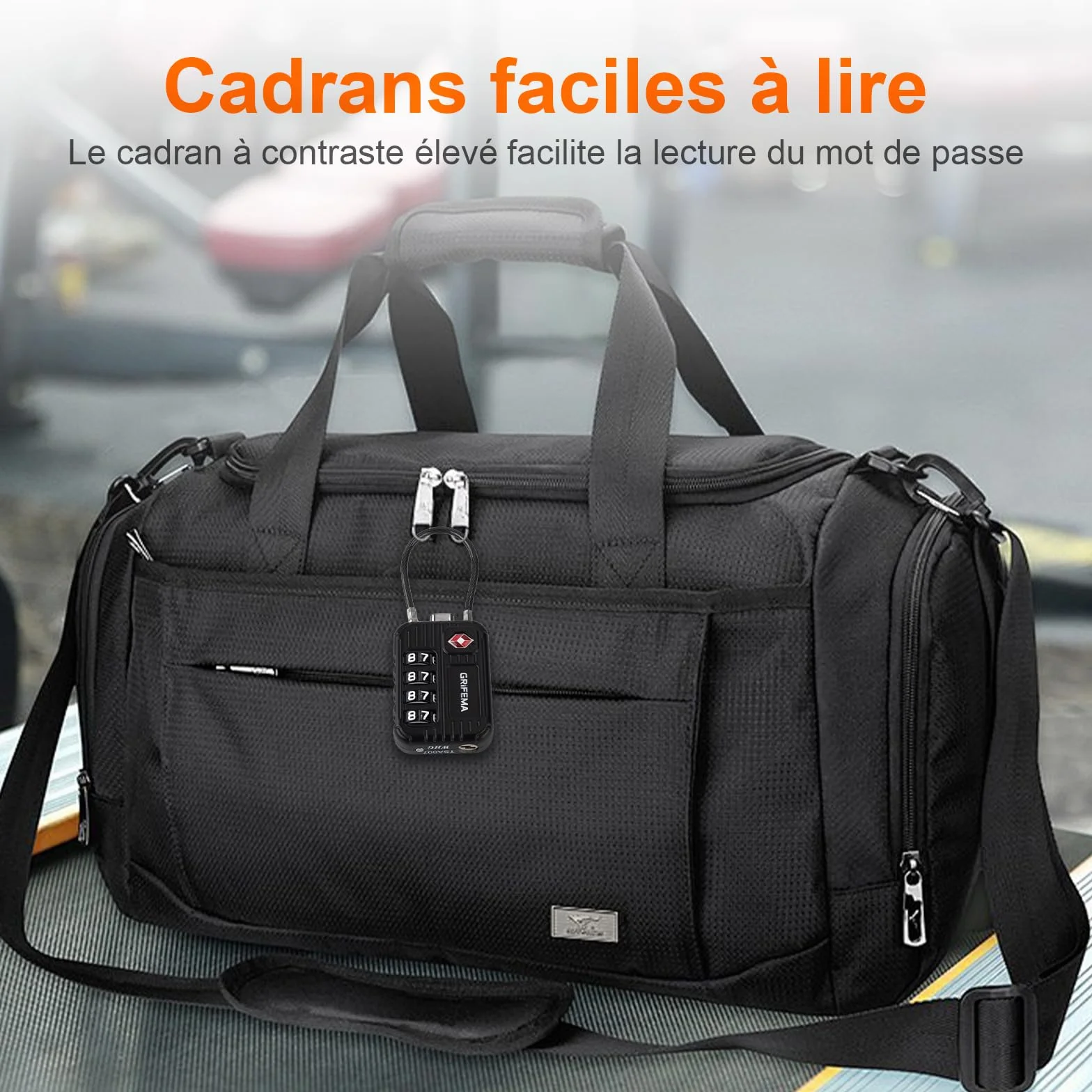 GRIFEMA GA1008 Cadenas à Combinaison 4 Chiffres Homologué TSA pour Bagages Noir