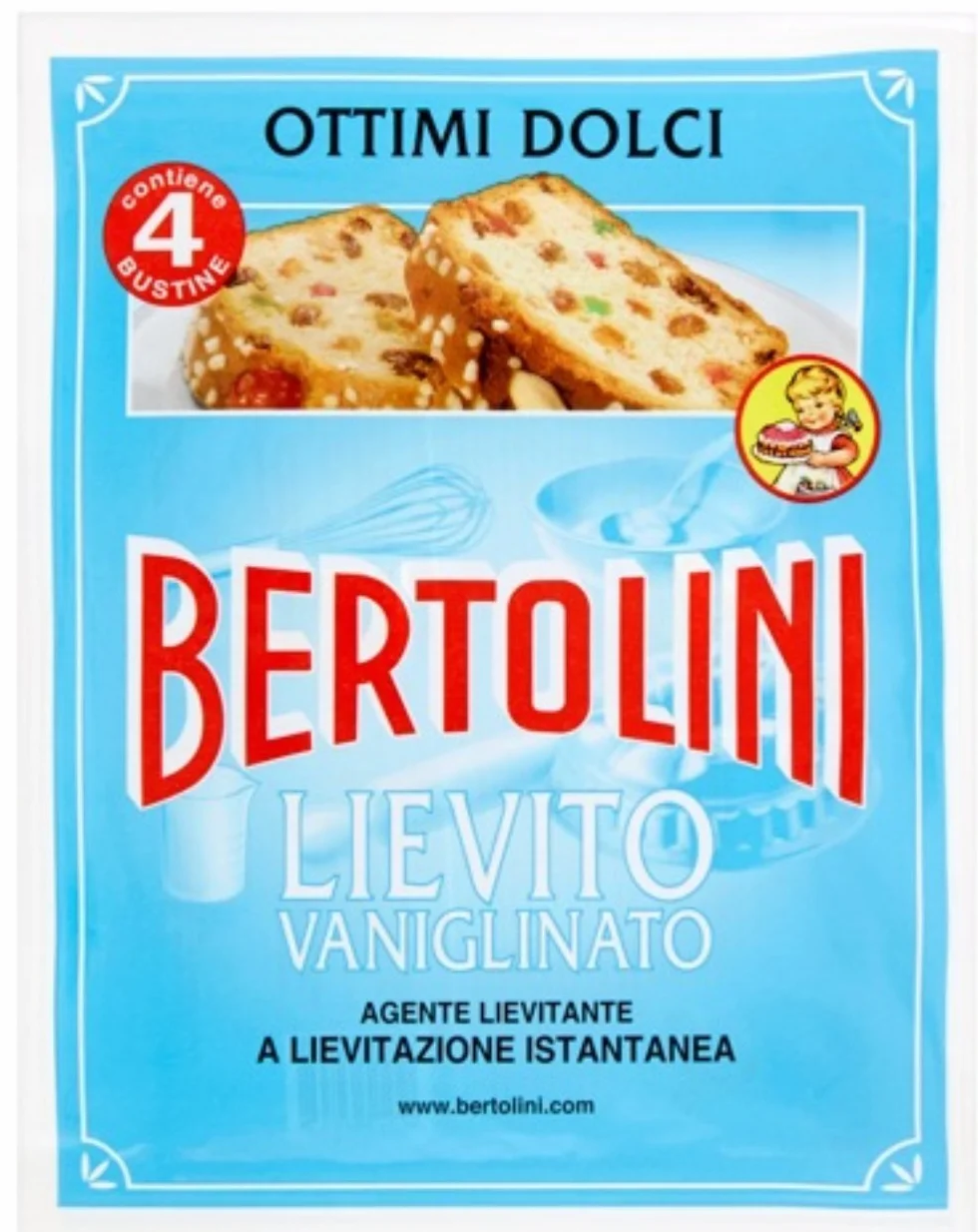 Bertolini : Levure de vanille (chaque enveloppe 16 g, 4 portions) – Lot de 4