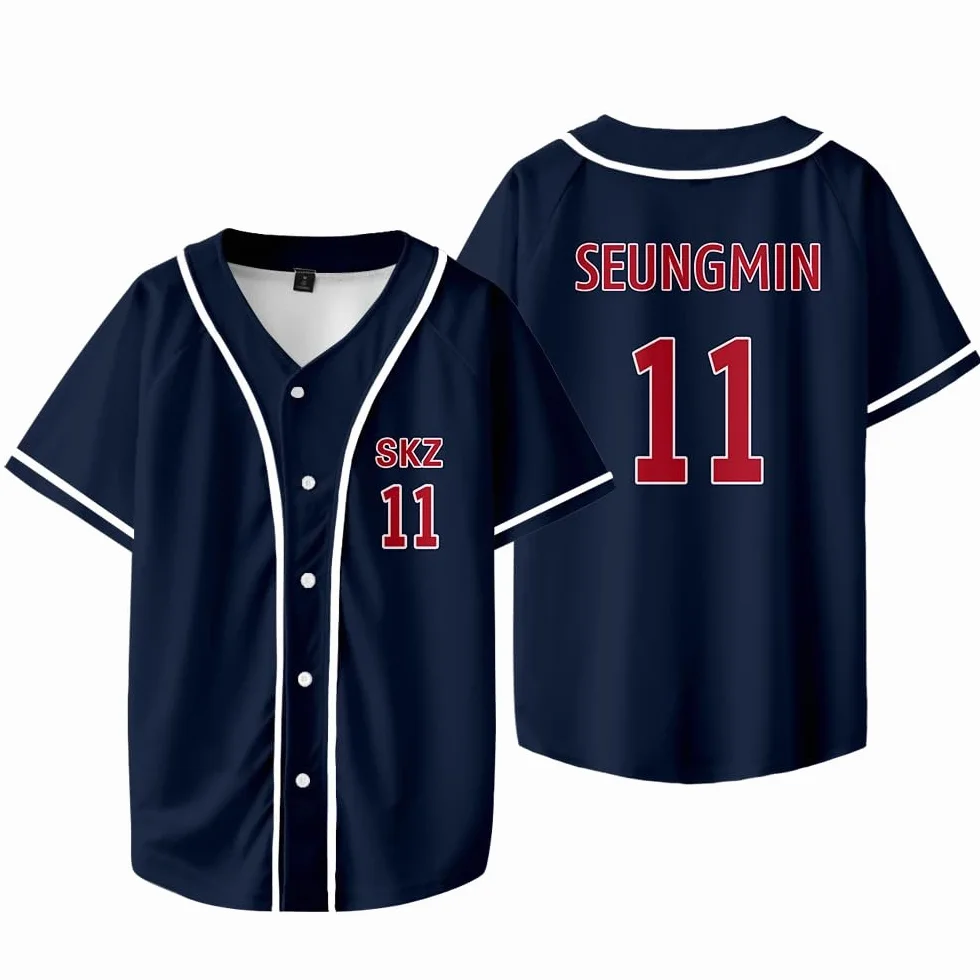 Stray Kids Chaotic SKZ Baseball Team Jersey Tops Col V Manches Courtes Streetwear Tee