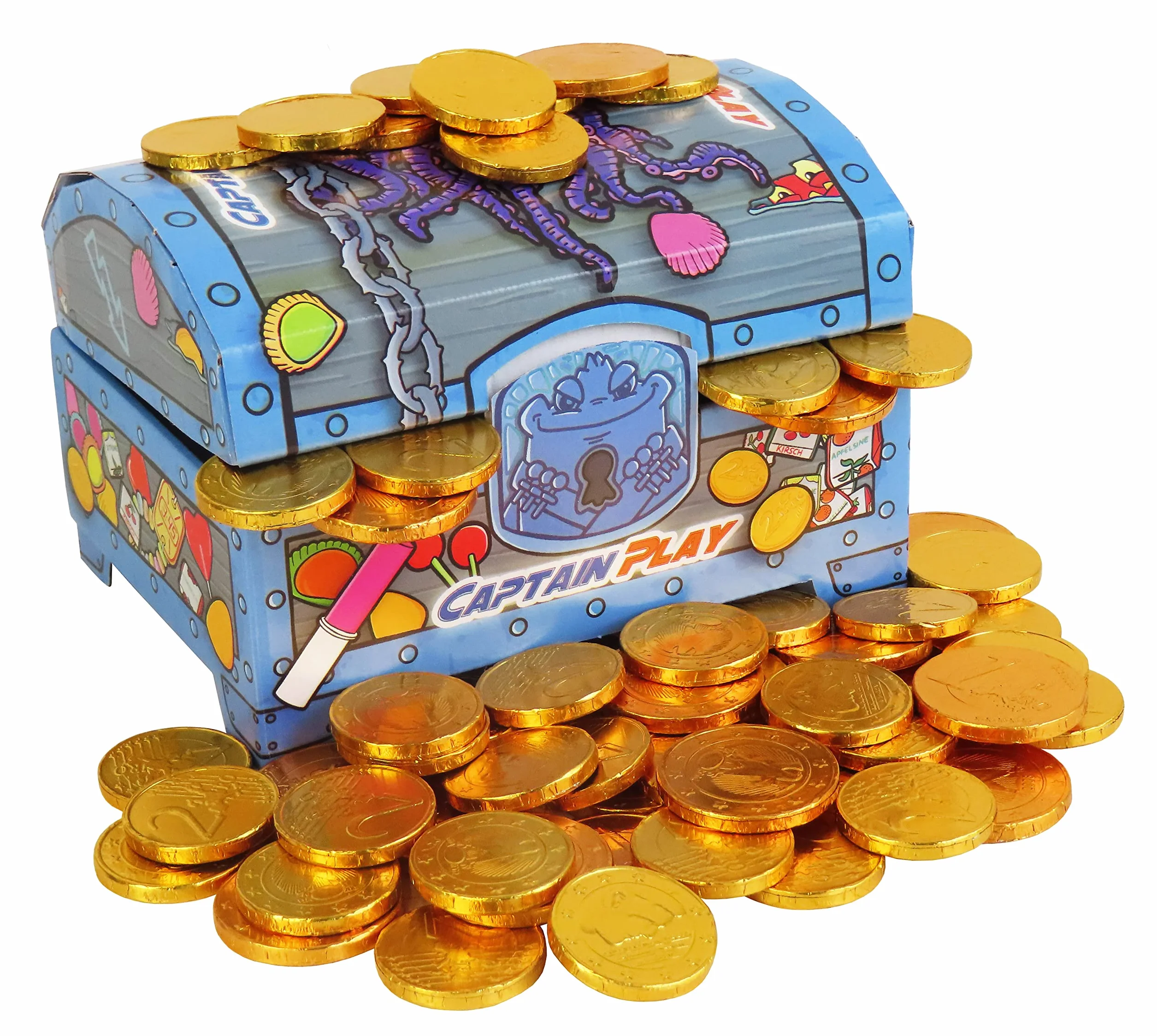 CAPTAIN PLAY Coffre au Trésor avec Pièces d'Or en Chocolat, 700g Pièces d'Or en Chocolat Pirate