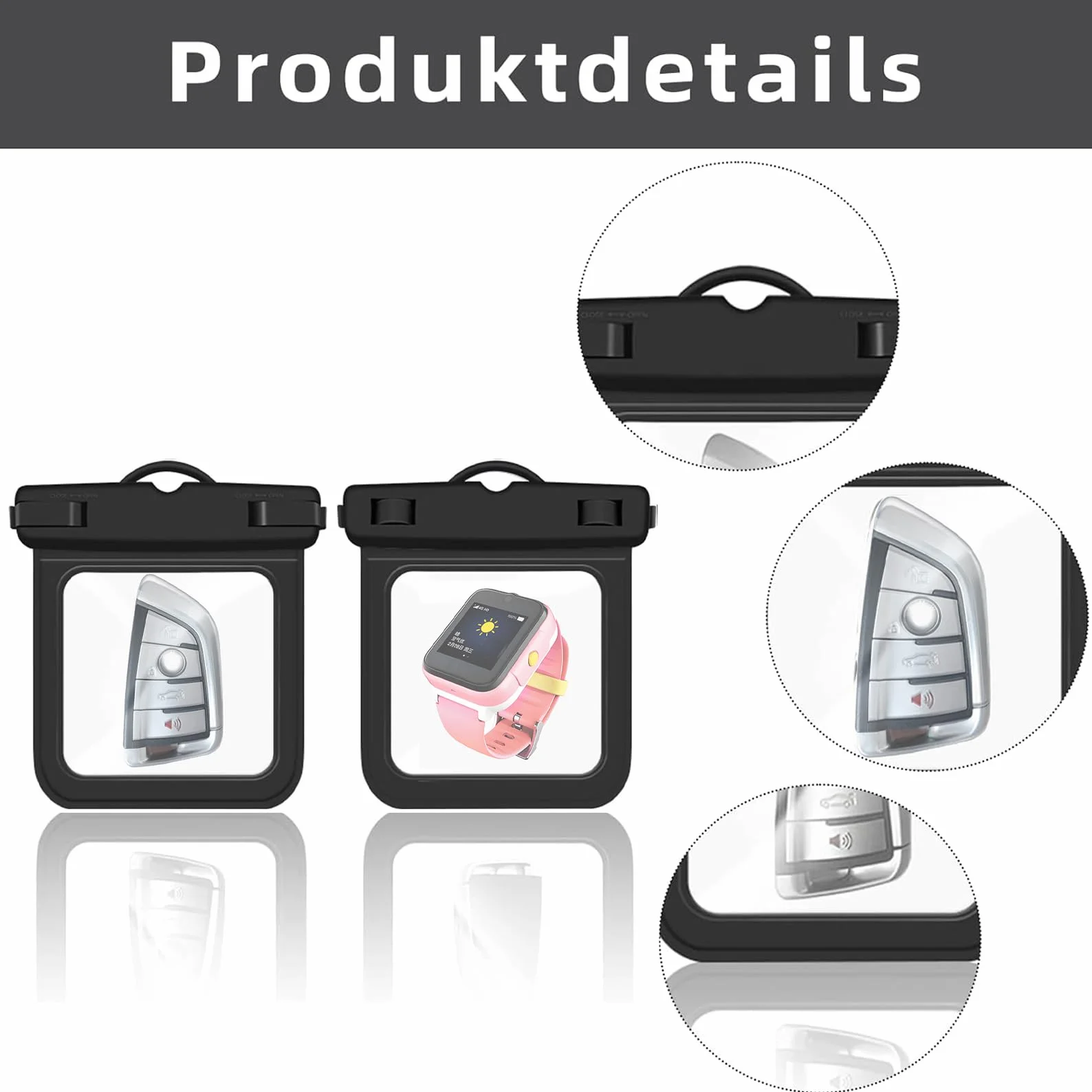 Lot de 2 sacs étanches transparents - Petit sac banane étanche pour clés, argent, cartes, natation, surf, pêche