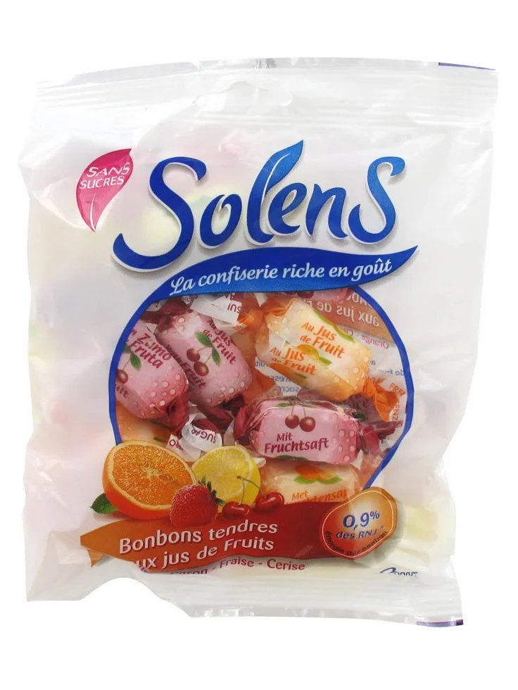 Solens Bonbons Tendres aux Jus de Fruits Sans Sucre 100 g
