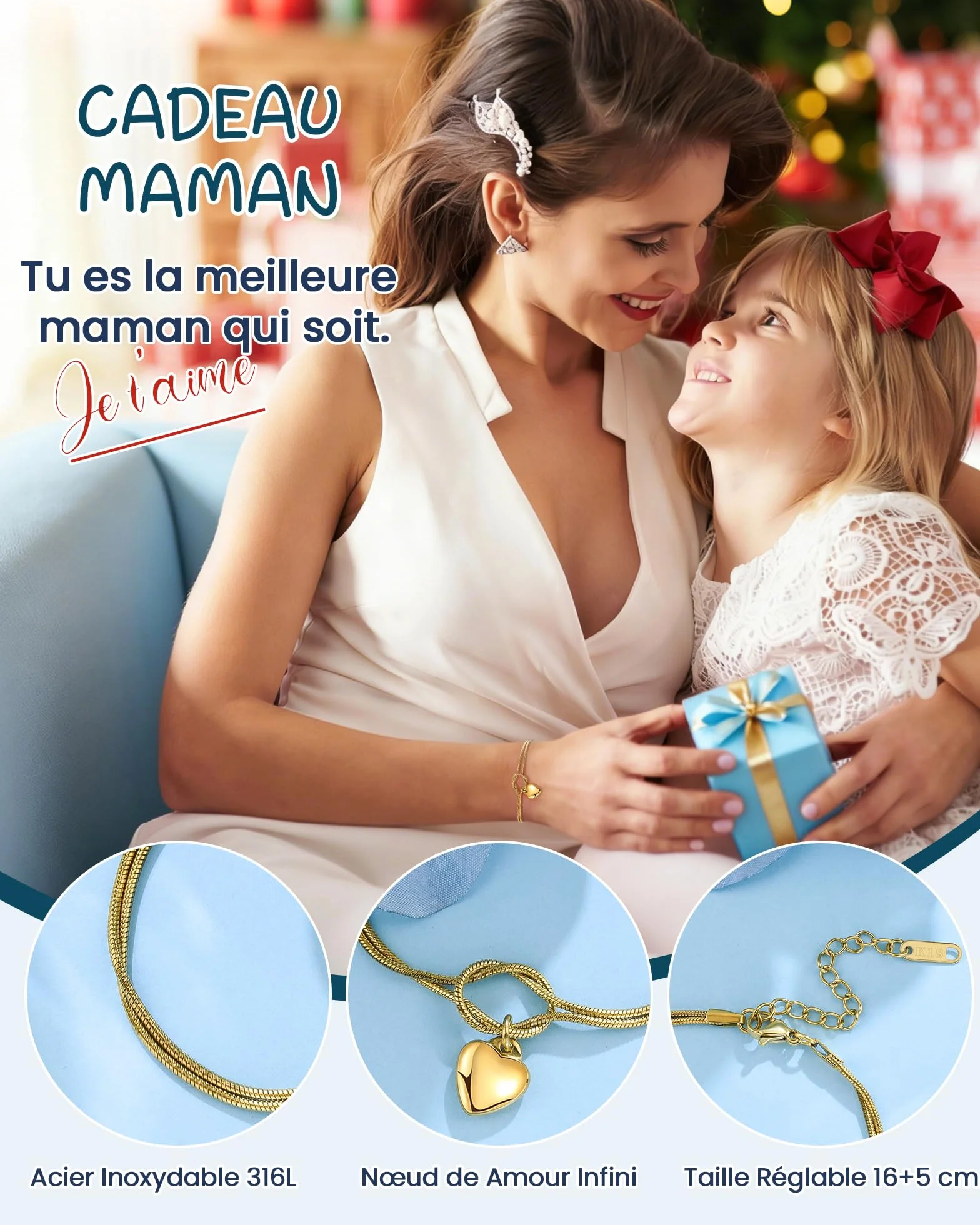 Bracelet Pierre Naturelle Personnalisé Femme VU100 Cadeau Fête des Mères