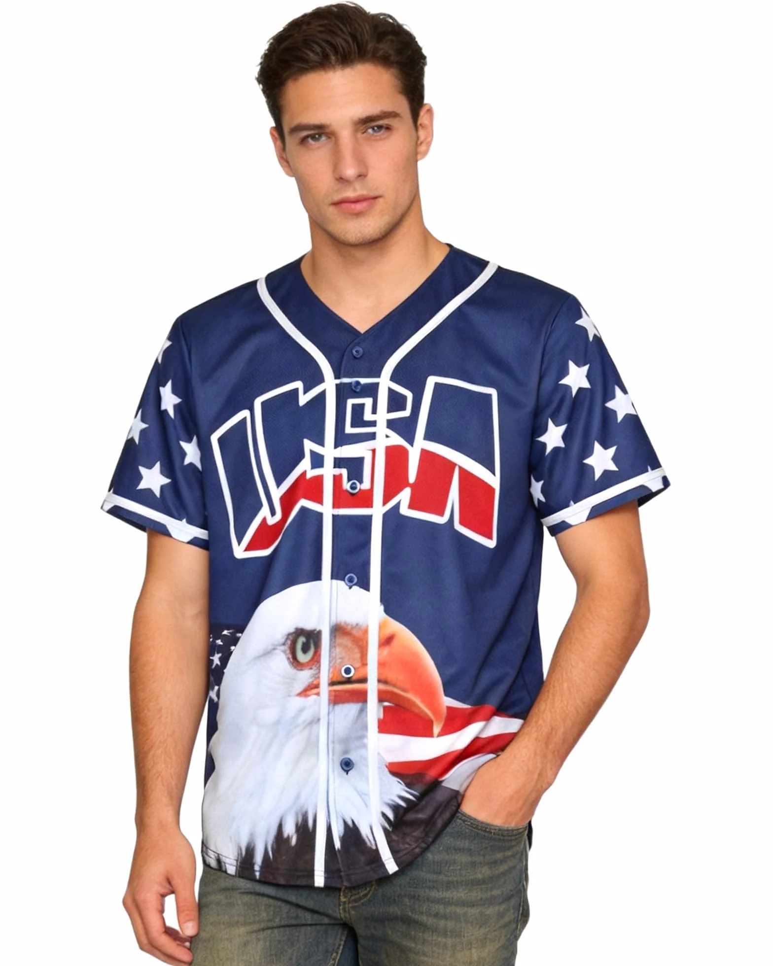 Maillot de baseball USA homme Drapeau américain Statue de la Liberté aigle Amérique Chemise sport