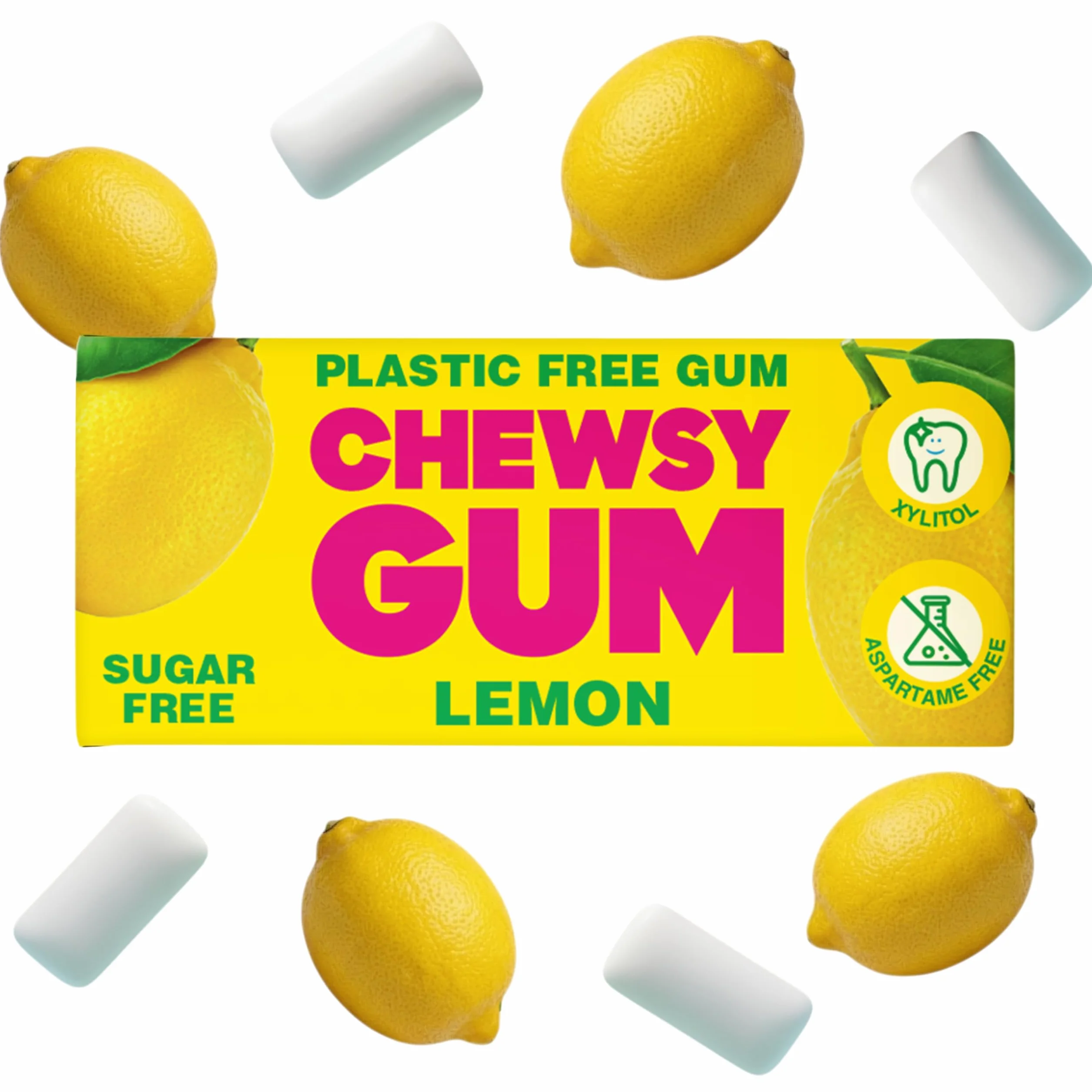 Chewsy Citron Gomme à mâcher sans plastique 100% xylitol 15 g Lot de 12