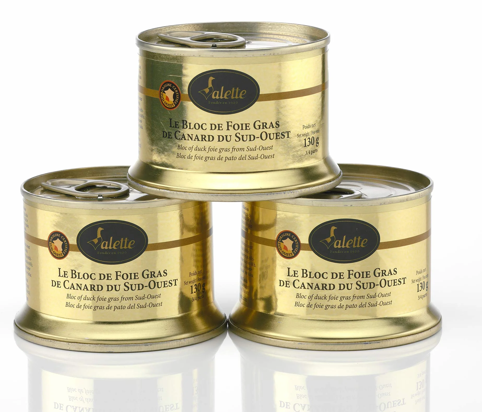 Lot de 3 blocs foie de canard 130g Origine protégée France IGP Sud-Ouest