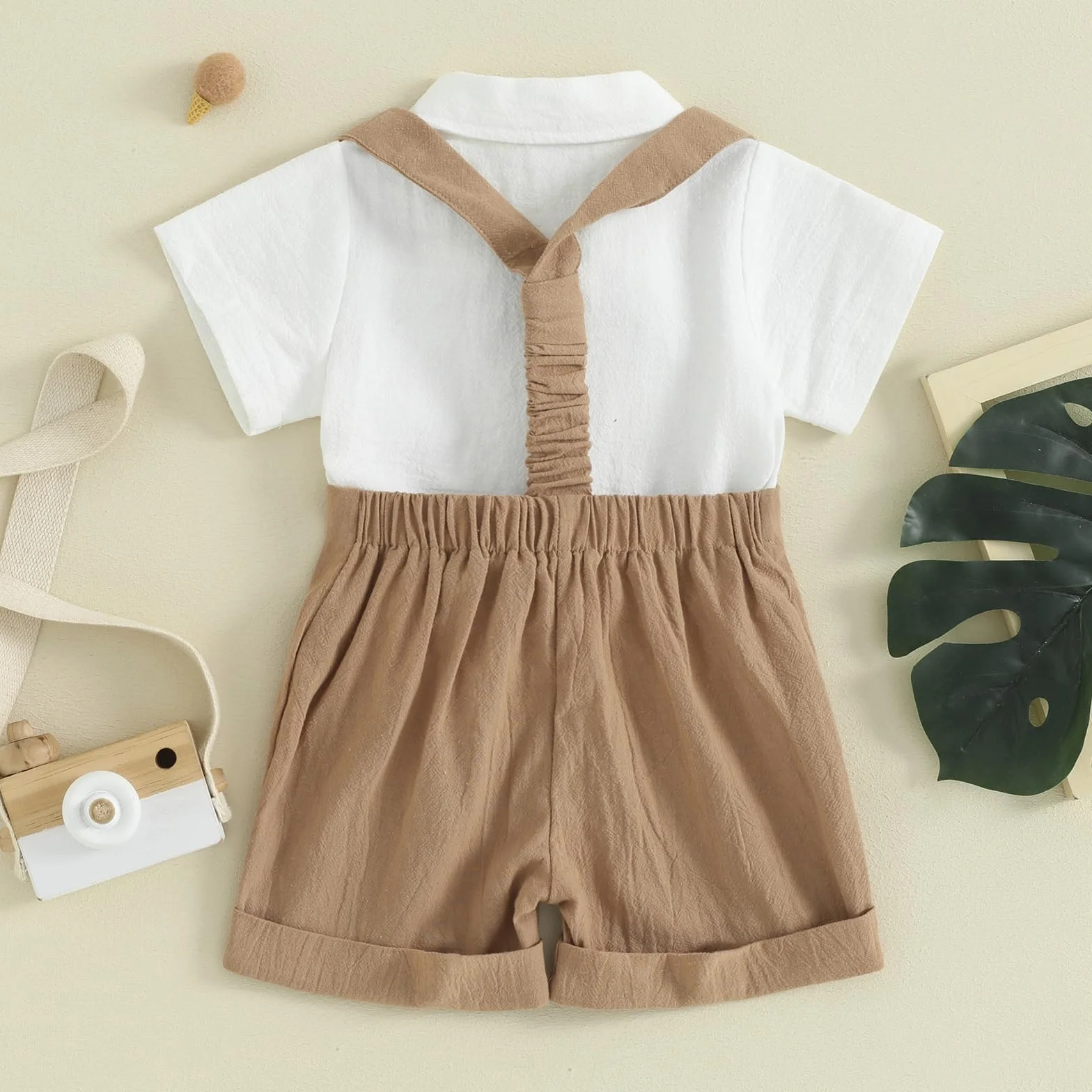 Ensemble Gentleman Bébé Garçon 2 Pièces Body Chemise Manches Courtes Shorts Bretelles Baptême Mariage Cérémonie