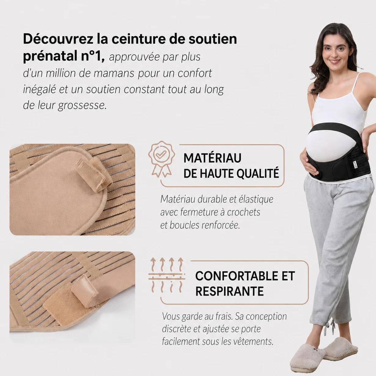 NEOtech Care Ceinture de grossesse Support lombaire et soutien abdominal pour femme enceinte Noire Taille M