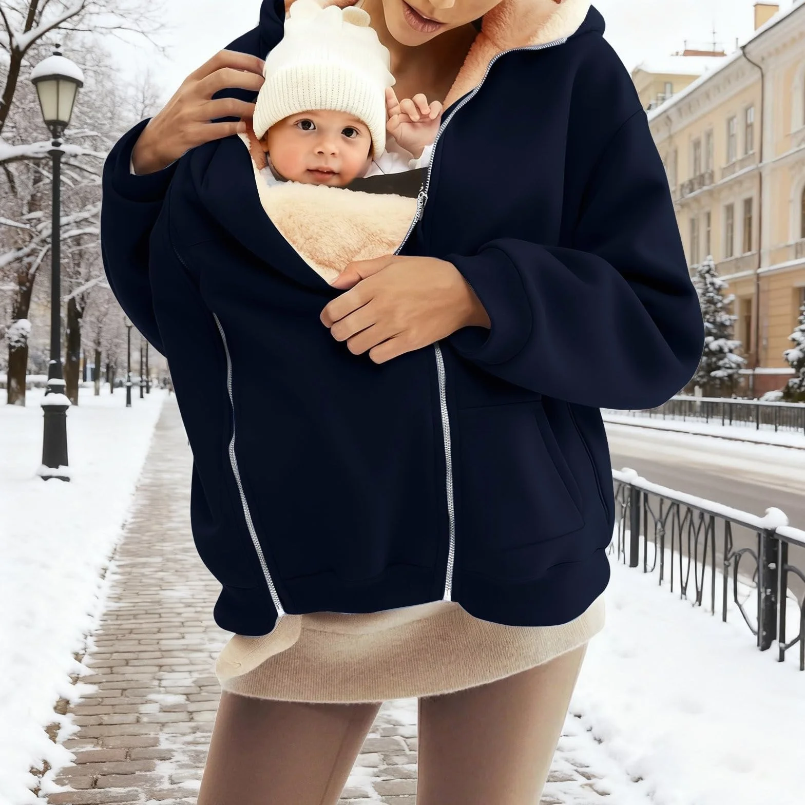 Veste de grossesse pour femme longue chaude en polaire et coton 2 en 1 avec poches