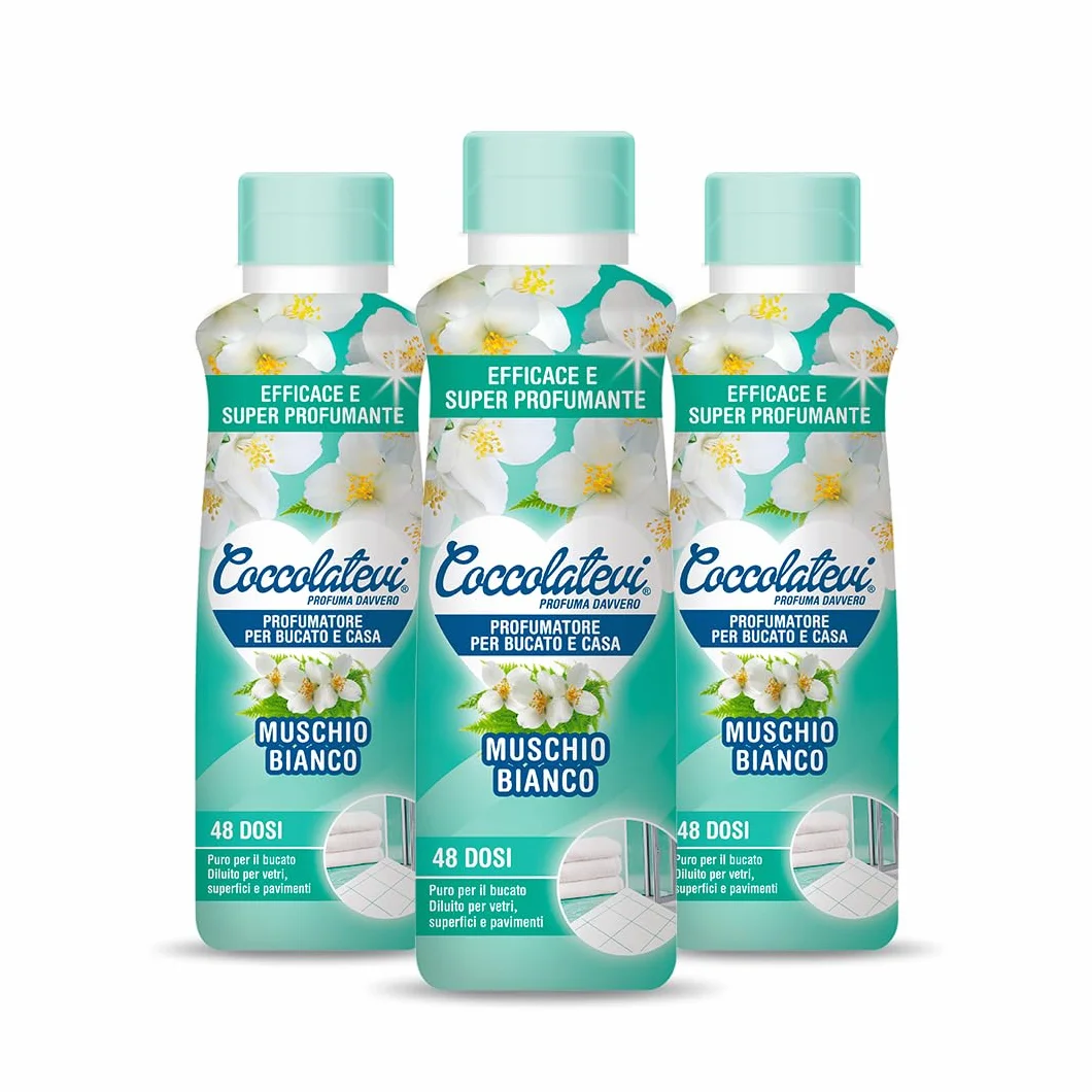 COCCOLATEVI Parfum de Linge Musc Blanc 300 ml X 3 Essenza à utiliser comme parfum pour linge, parfum maison ou nettoyant sol