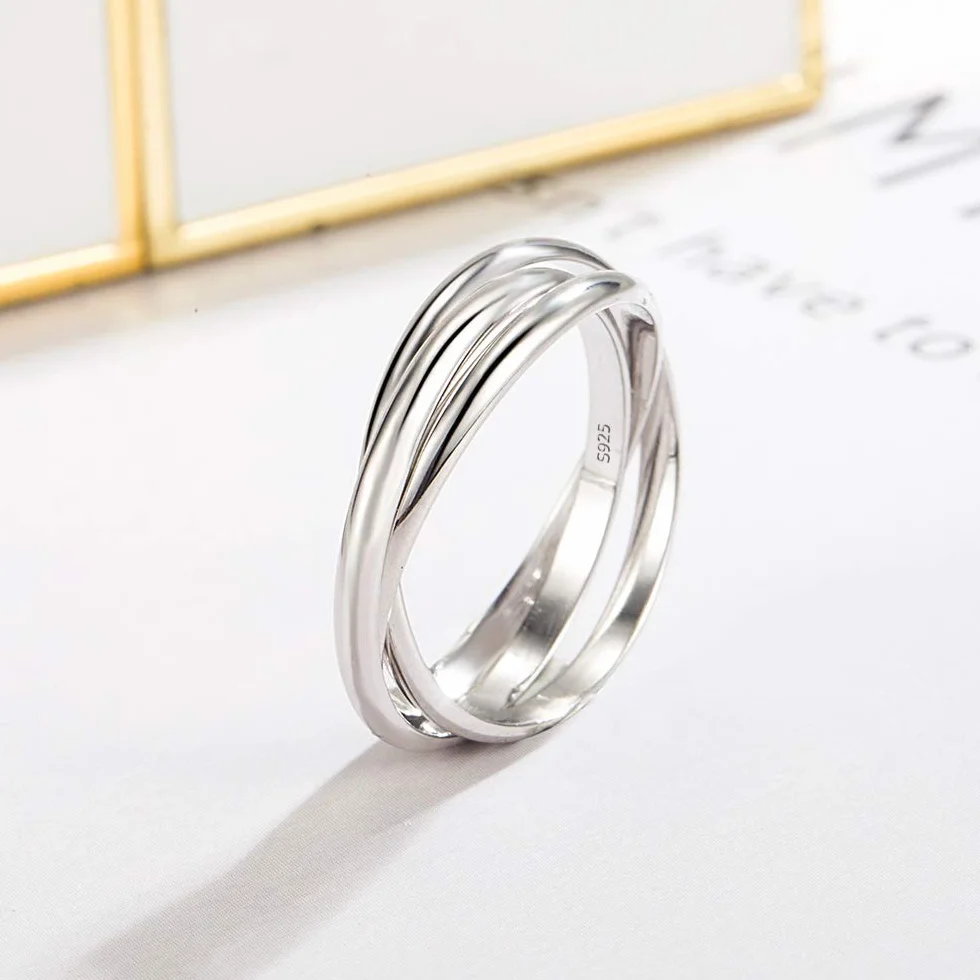 Dankadi Bague Entrelacé 925 Argent 3/5/9 Pièces Largeur 4/6/9mm Taille 49-70mm Anneau Multiple Lot