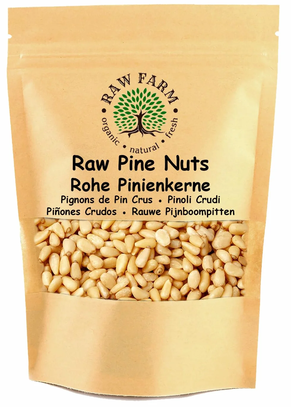 Raw Farm - Pignons de pin crus premium entiers 500 g - Non salés et non grillés - Naturels - Convient aux régimes keto et paleo - Idéals pour pesto, salades et pâtisserie