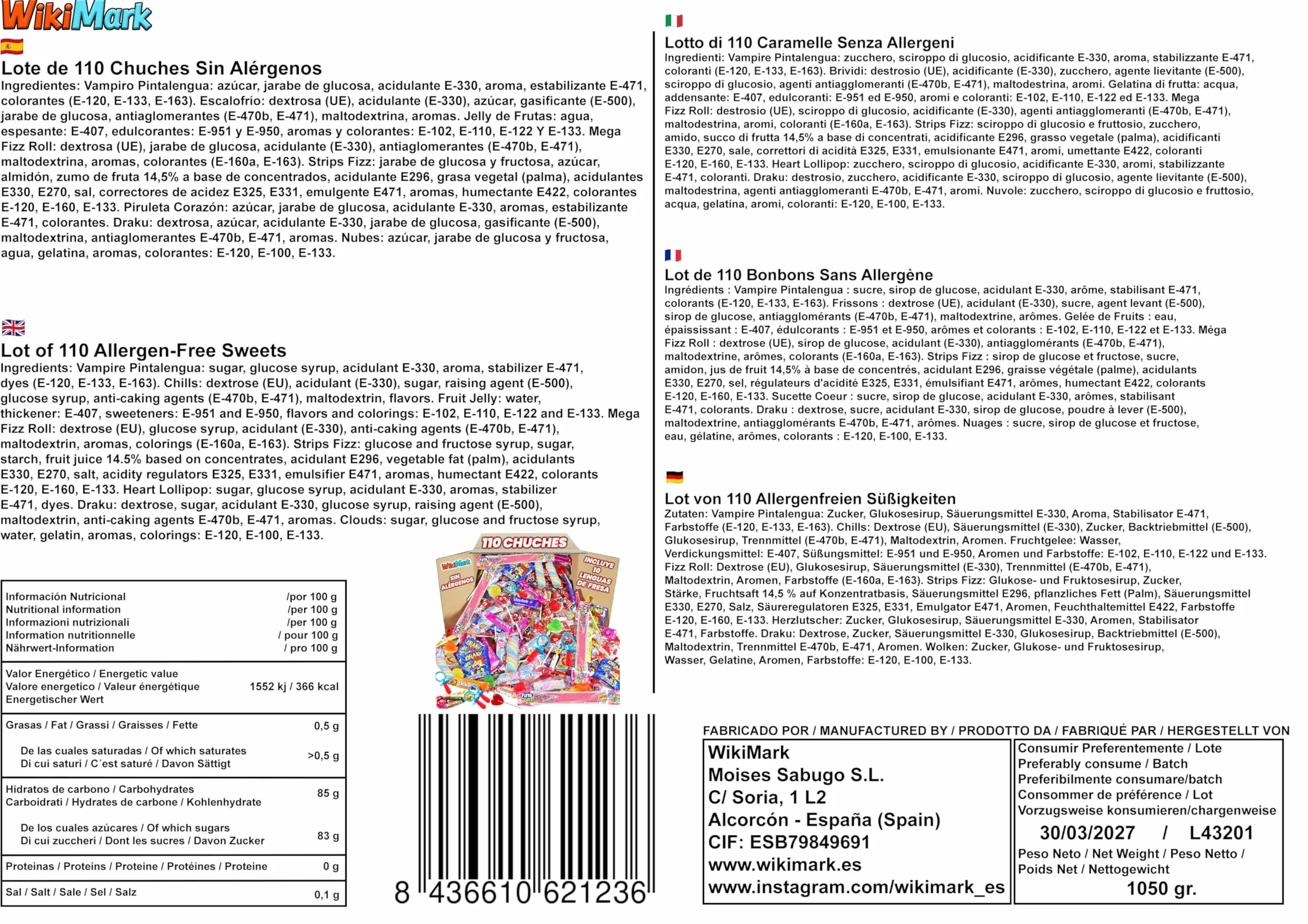 Mega Box 110 friandises remplies de pinata sans allergène, friandises et bonbons – Parfait pour les anniversaires, fêtes, Noël, Halloween. Sans gluten et sans lait. Comprend des langues de fraise.