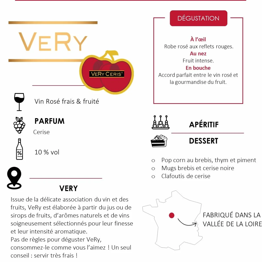 Very Ceris' - Vin Rosé Cerise - Boisson aromatisée à Base de vin - Lot de 6 bouteilles x 75 cl