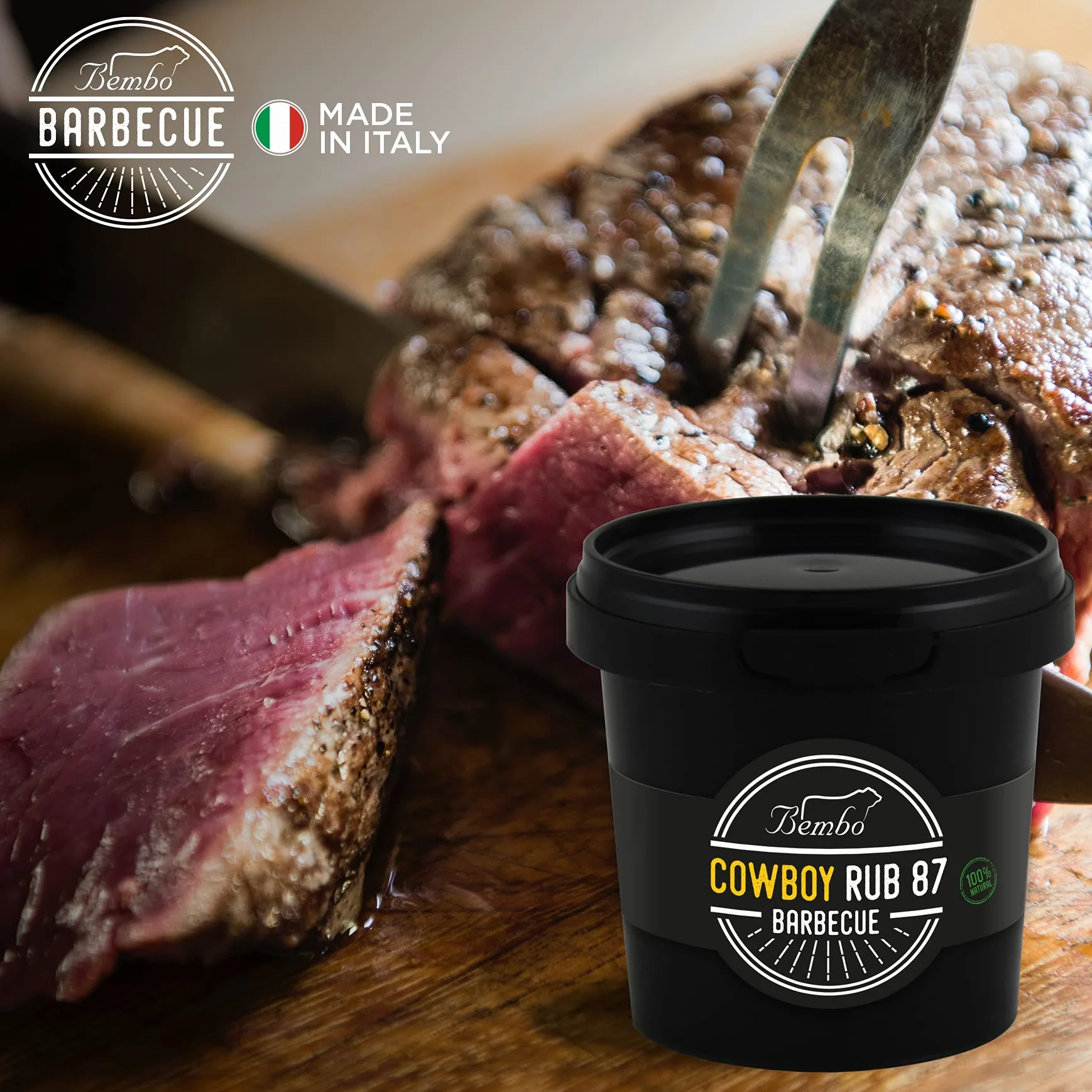 Rub BBQ Cowboy 87 Bembo – Mélange d’Épices pour Steak et Bœuf – Rub au Café et Cacao – Marinade Sèche Barbecue – Made in Italy – 400 g