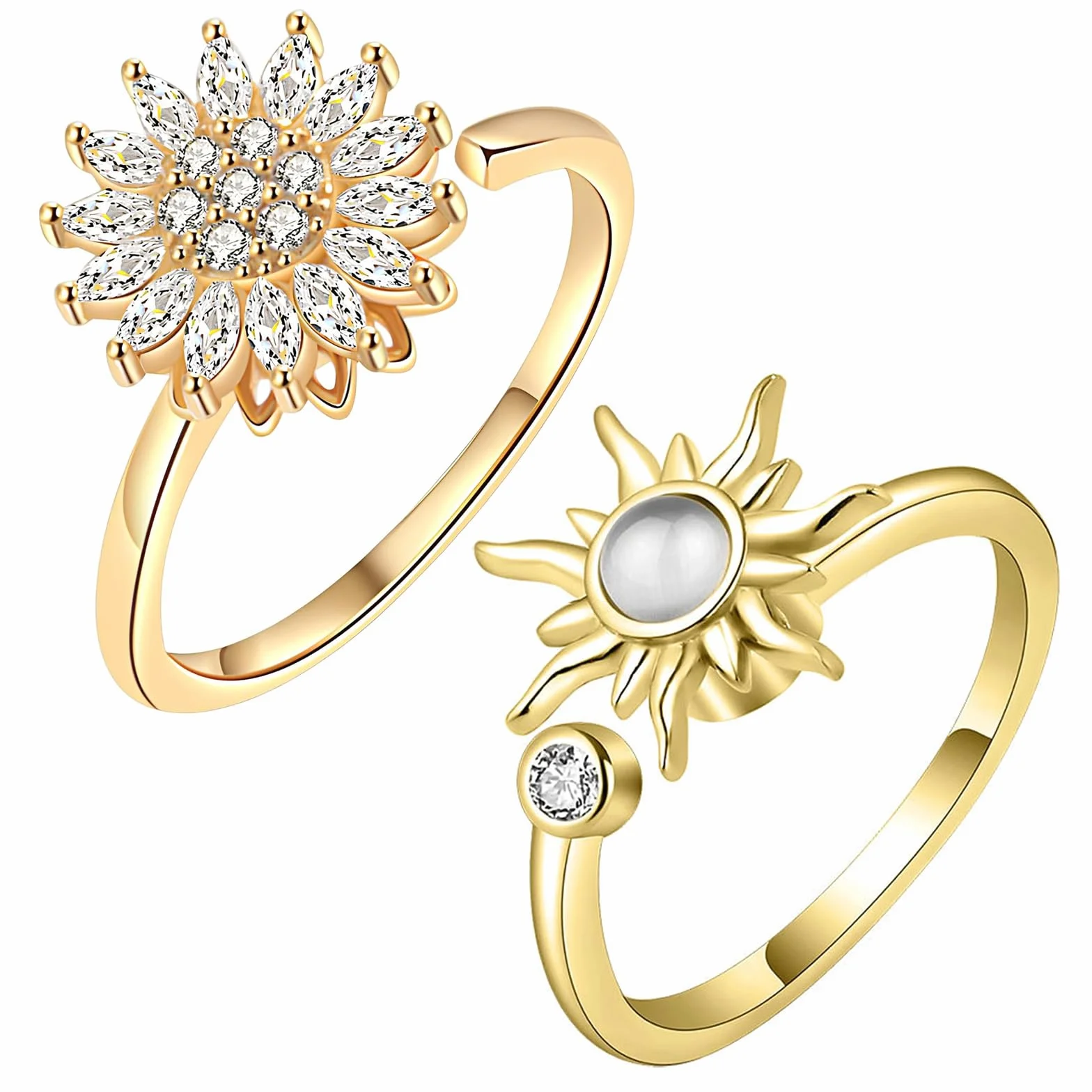 Bague Anti Stress Femme Acier Inoxydable Tournant Ouvert Spinner Anxiete Réglable