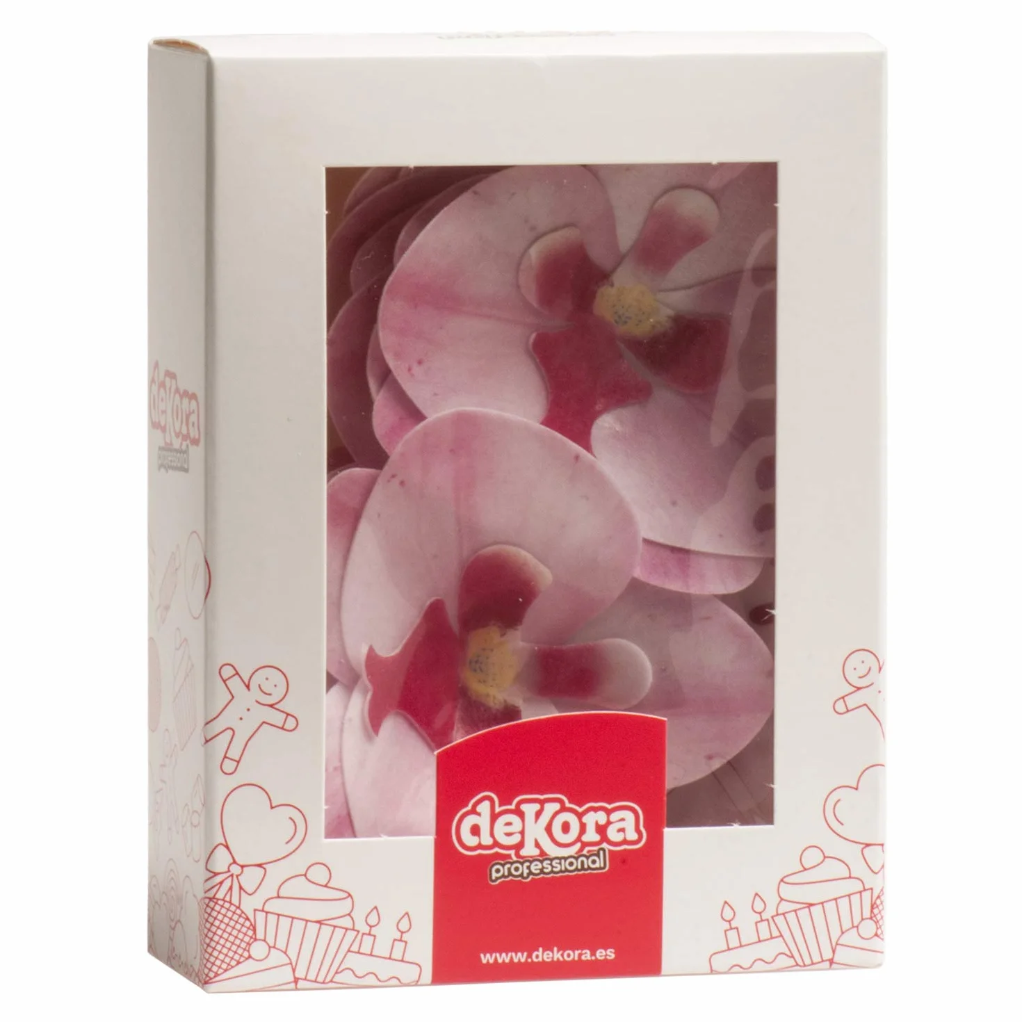 dekora – Fleurs Comestibles pour Gâteau, 10 Gaufrettes Orchidées roses 8.5 x 7.5 cm, sans sucre, sans gluten, sans lactose, Décoration Gâteau pour Anniversaire, Mariage, Baptême