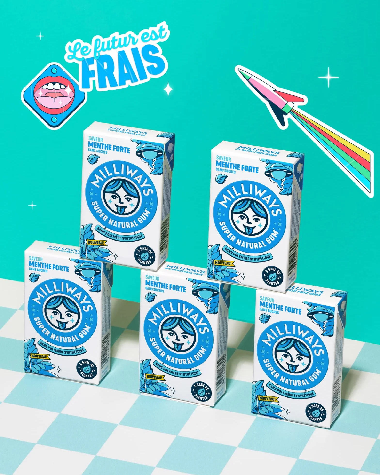 MILLIWAYS Chewing gum sans sucres menthe Xylitol 12 boîtes 10 dragées 20g