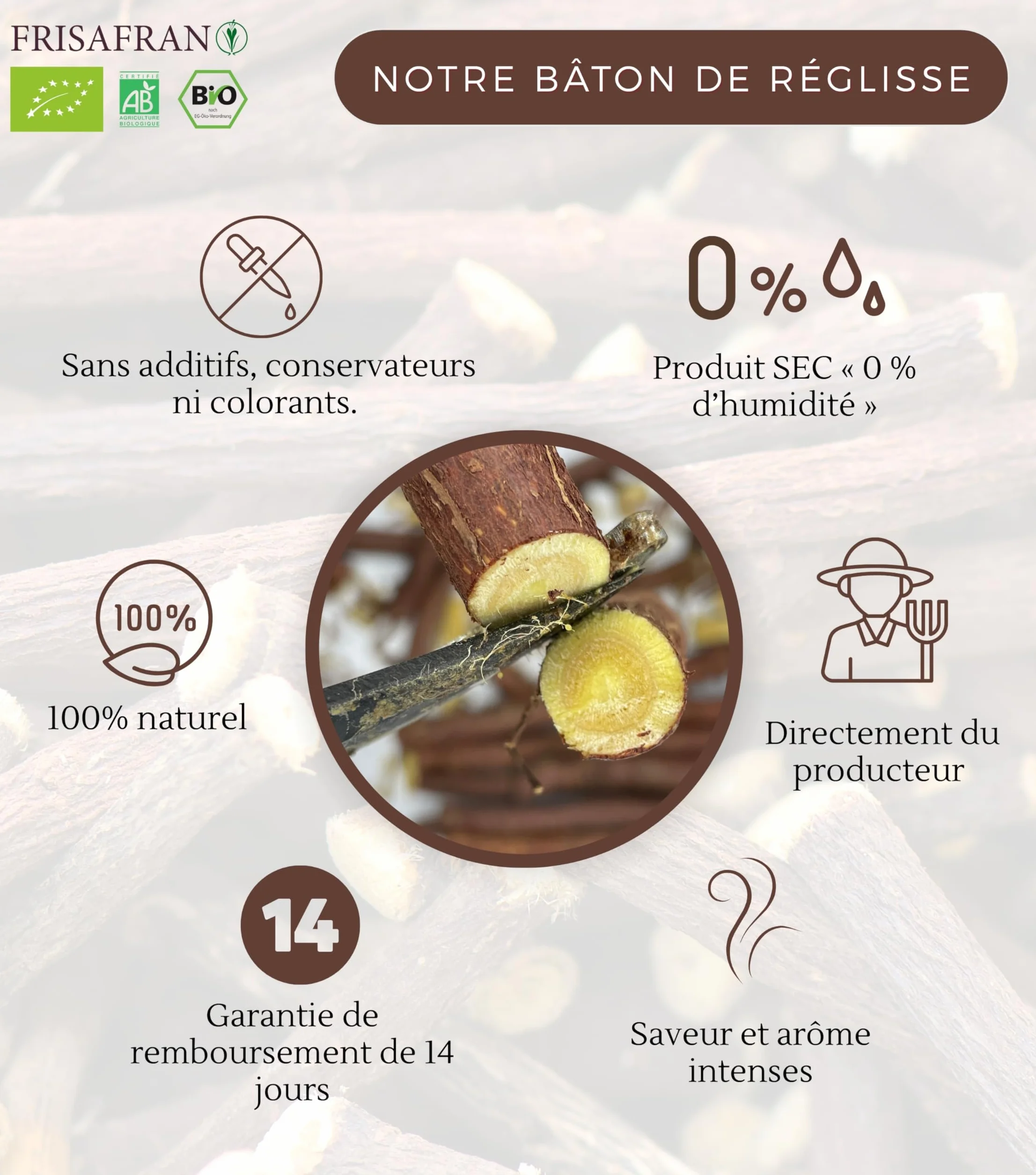 FRISAFRAN Bâton de réglisse BIO 50g Espagne Réglisse