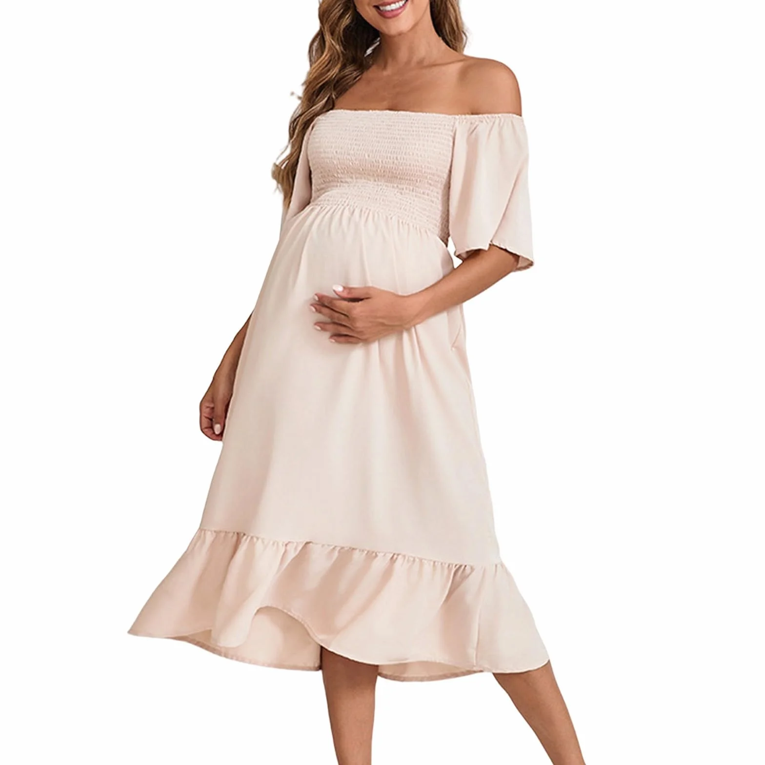 Robe Maternité Manche Courte Mi Longue Volants Grande Taille Ample Enceinte