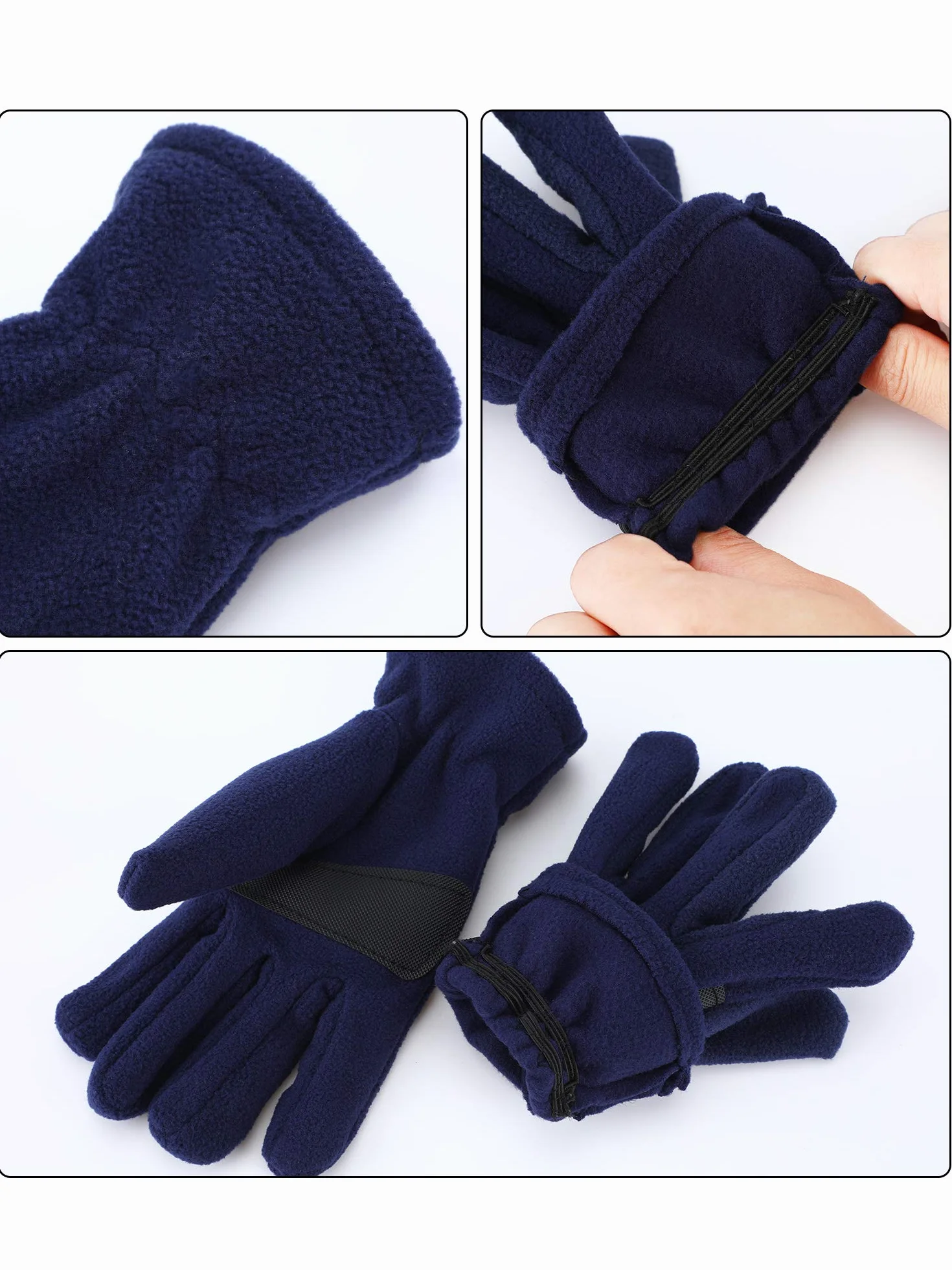 Syhood 3 Paires Gants Chauds d'Hiver Enfants Gants en Polaire Douce Mitaines pour Garçons Filles Noir Bleu Marine Gris M