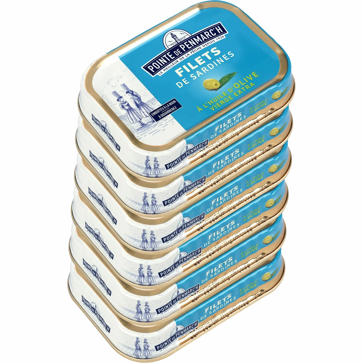 Filets de sardines à l'huile d'olive vierge extra Pointe de Penmarc'h le lot de 6 boîtes de 100 g - Livraison en 2 à 3 jours ouvrés depuis la Bretagne