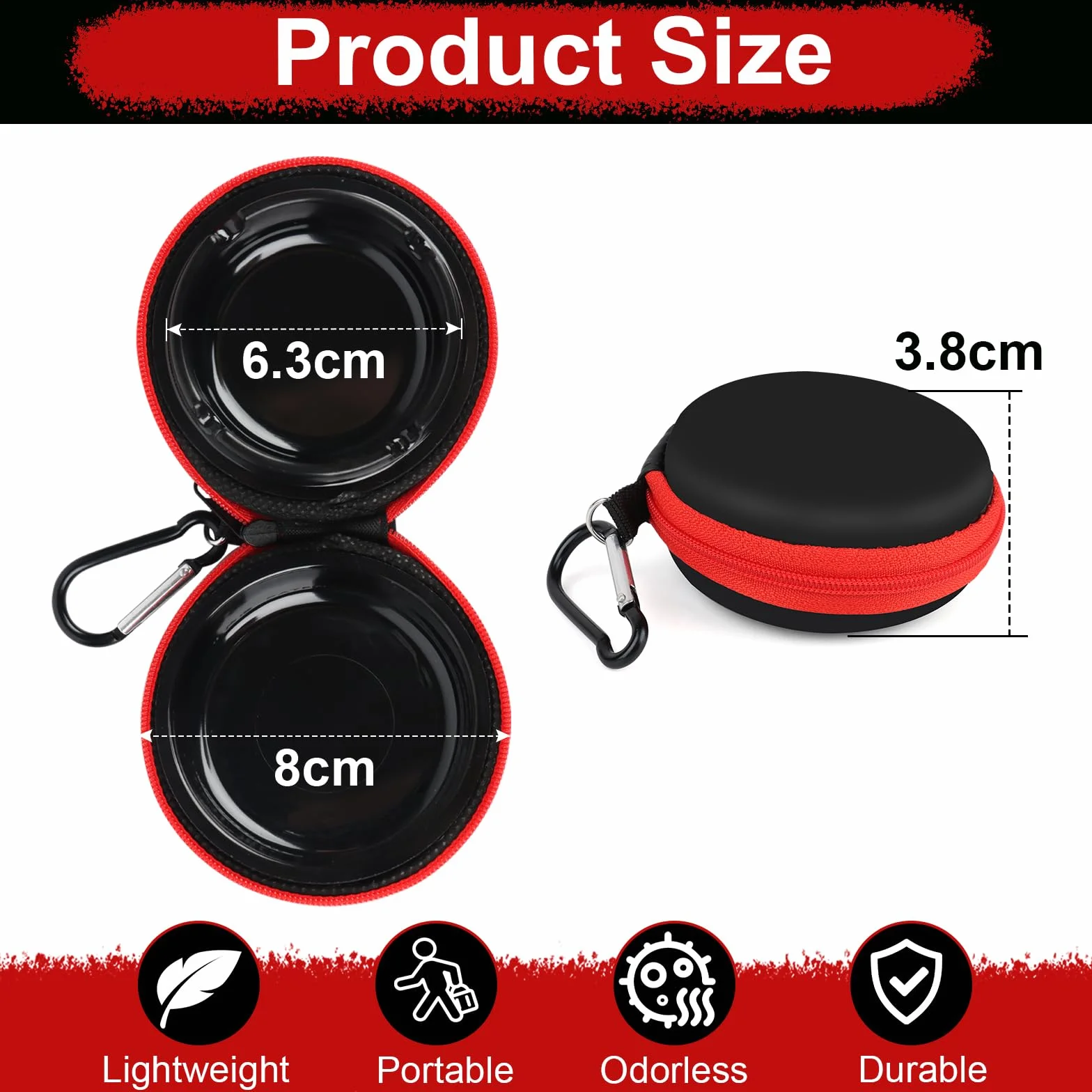 Cendrier Portable Anti Odeur avec Fermeture à Glissière et Porte-Clés pour Voiture Extérieur (Rouge)