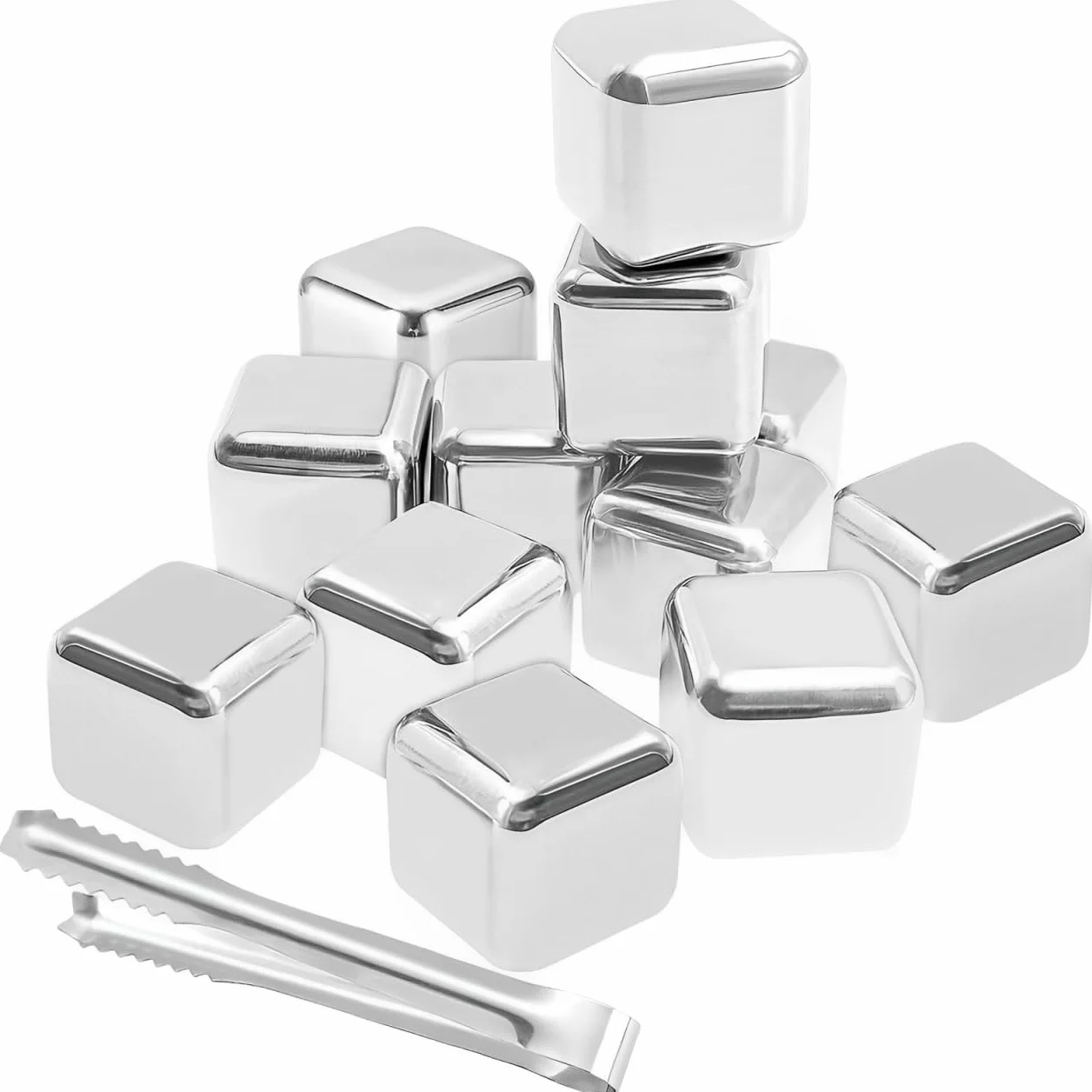 Xpieoyrm Glaçons congelés en acier inoxydable, Lot de 12 Glacon Reutilisable avec clip, glaçons acier inoxydable 304 de qualité alimentaire, Metal Whiskey Stones, pour Cocktails,Amateurs de Whisky