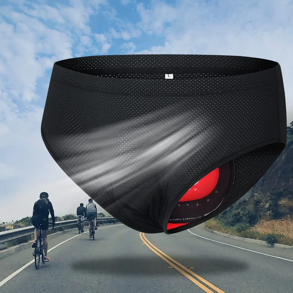JINGRU Sous-Vêtements de Vélo pour Hommes - Slips Rembourrés Respirants Noir Taille L