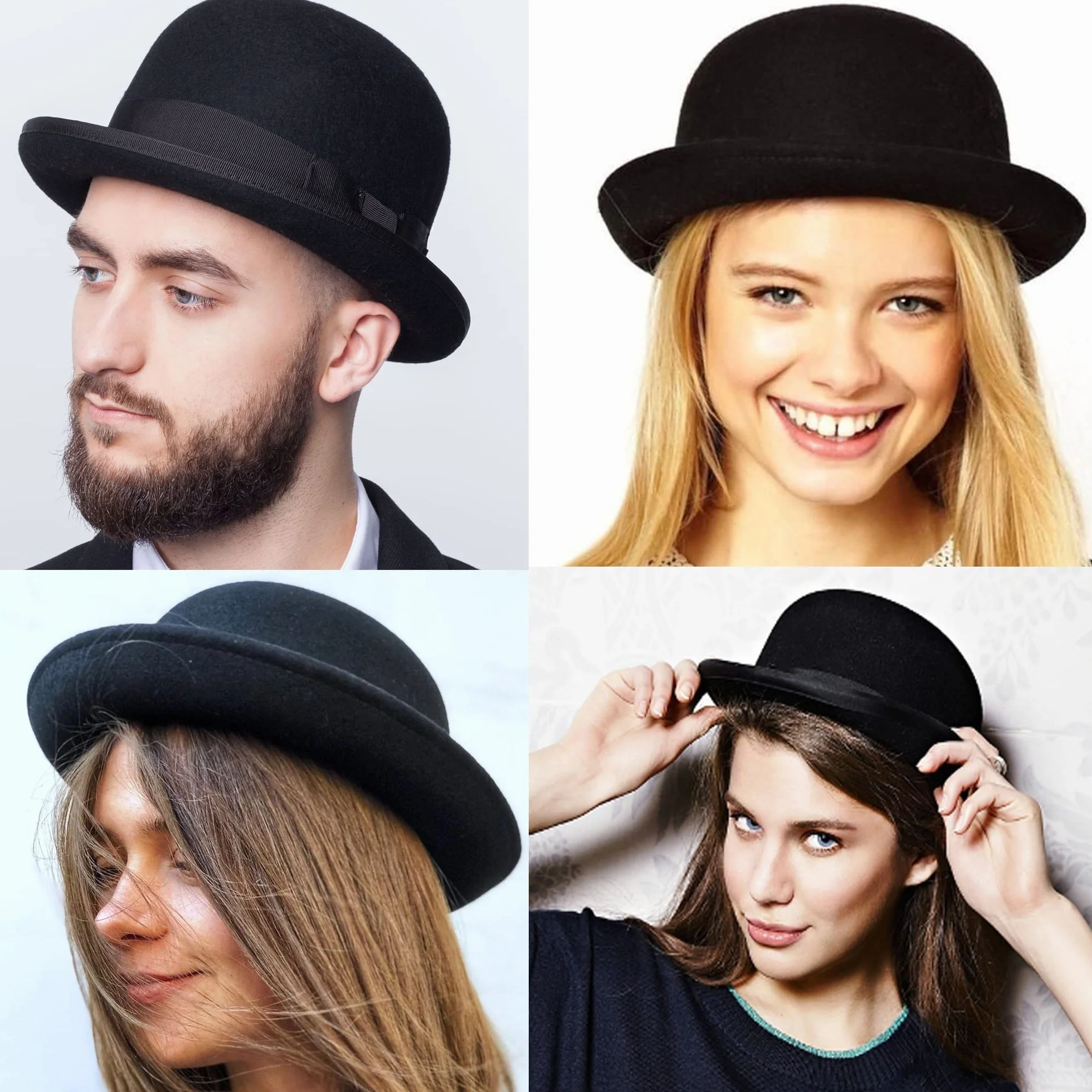 Chapeau melon Derby noir à bord roulé court S/M