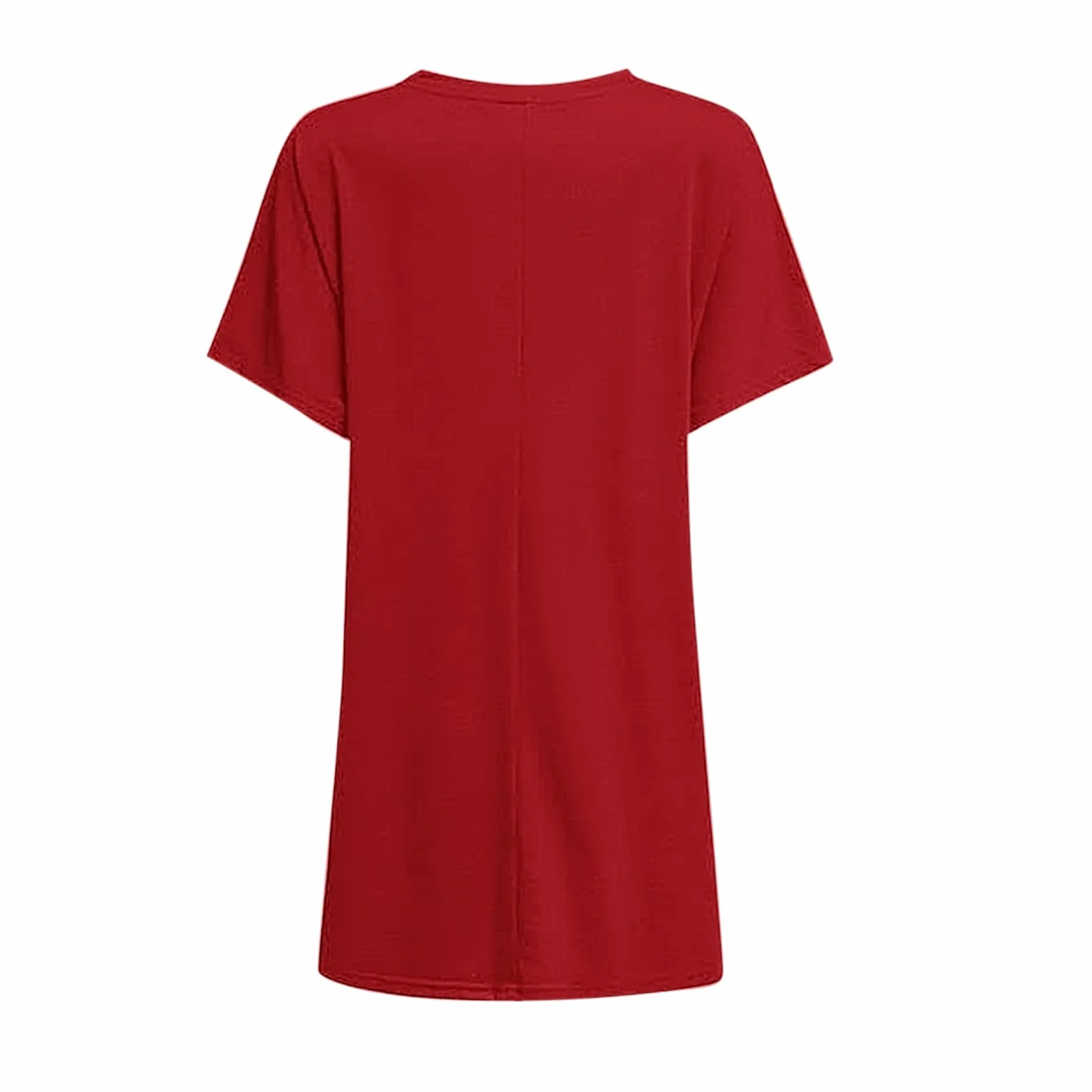 T-shirt long décontracté pour femme manches courtes été surdimensionné col rond poches couleur unie ample tunique basique