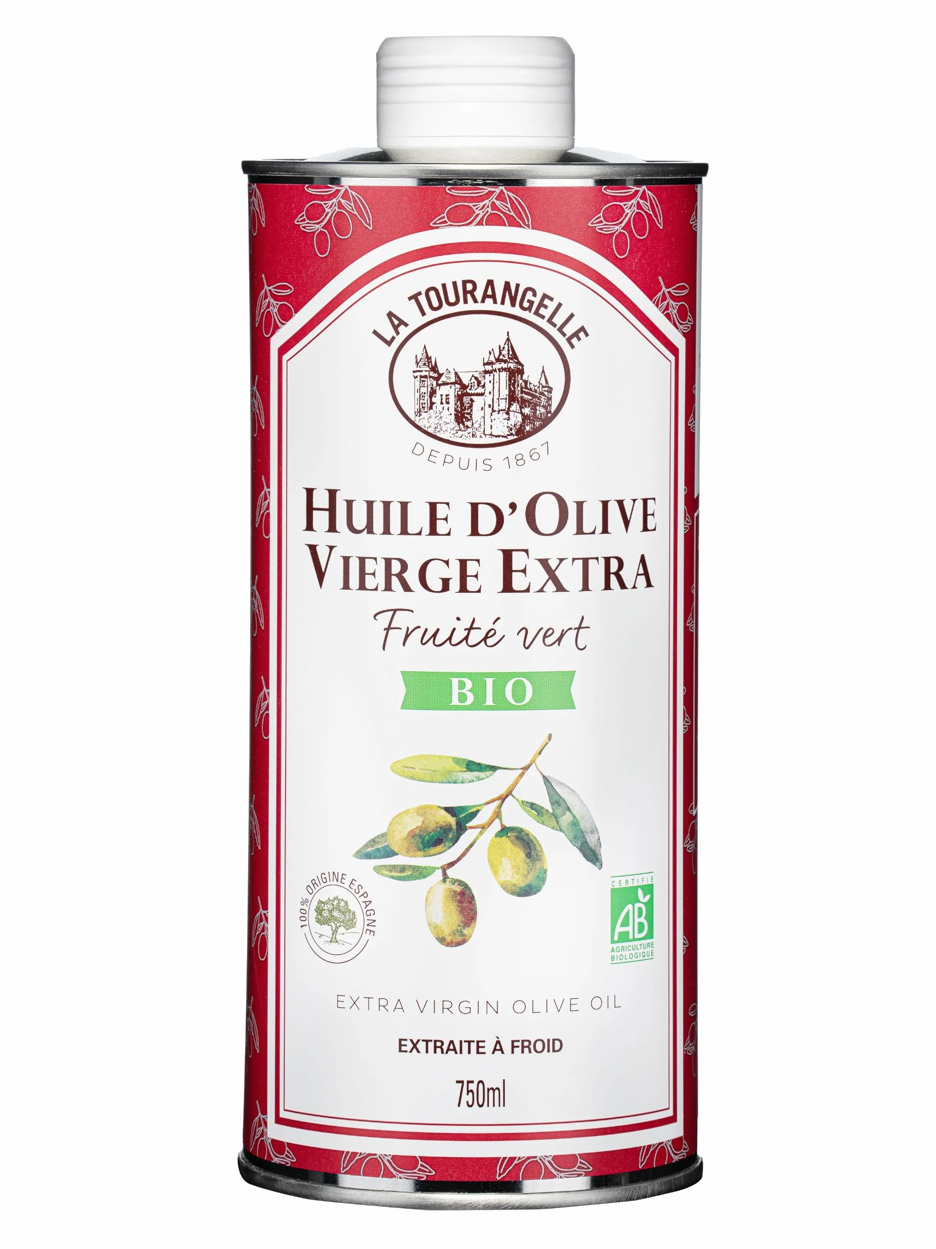 La Tourangelle - Huile d'olive vierge extra Bio - Fruité Vert - Extraite à froid - Riche en polyphénols & Omega 3 - Huile de qualité supérieure - 750ml