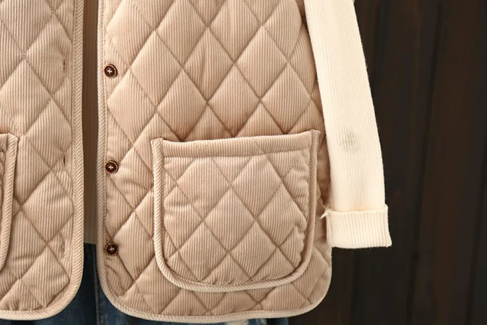 Gilet sans Manche Femme Velours Côtelé Noir Lâche Transition Chaud Hiver Manteau