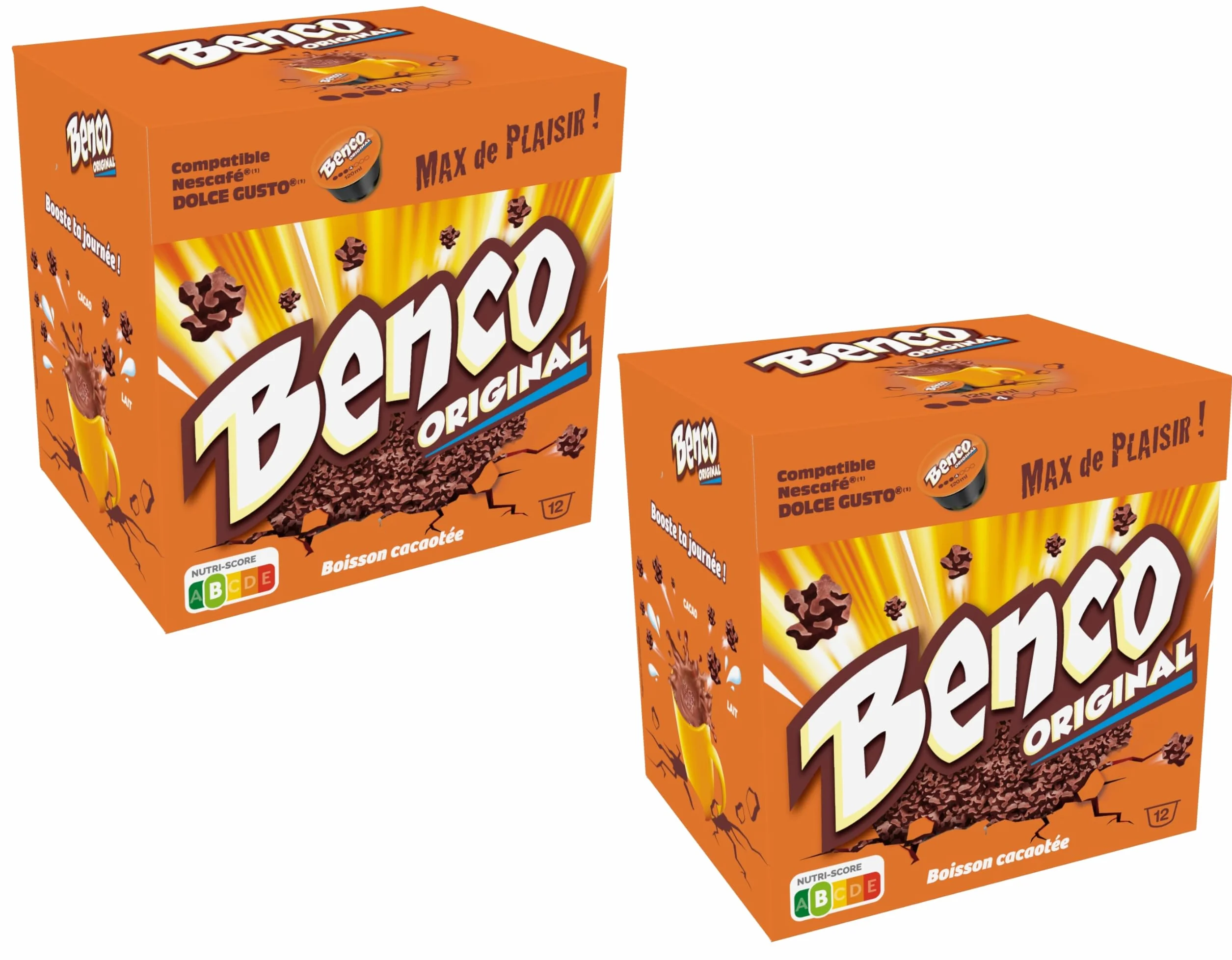 BENCo Original Capsules Chocolatées Compatibles – Boisson Cacaotée Gourmande et Crémeuse – Goût Authentique du Chocolat Benco – 12 Capsules - Lot de 2