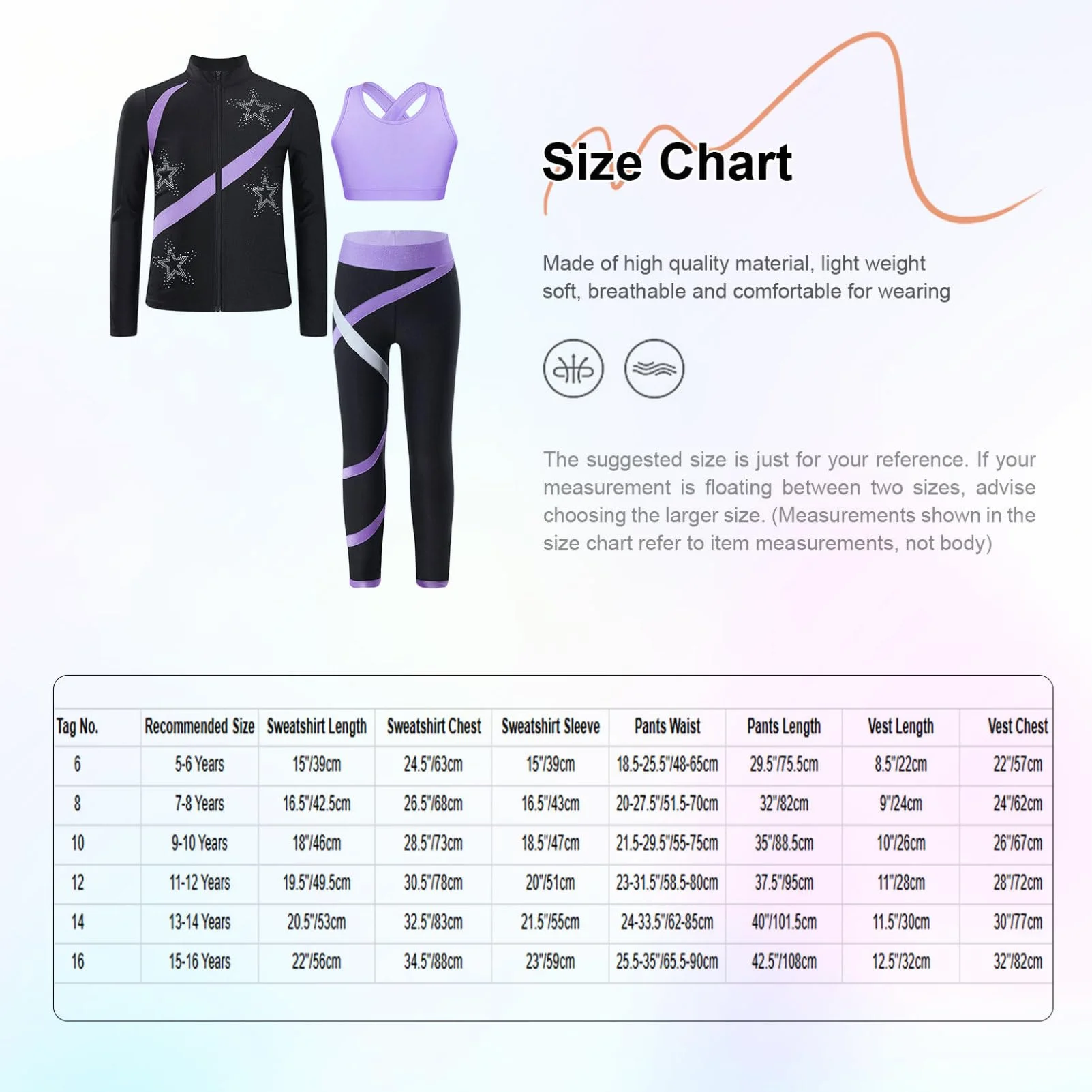 Oyolan Ensemble Sport Fille Survêtement Veste Débardeur Legging Gym Gymnastique 5-16 Ans