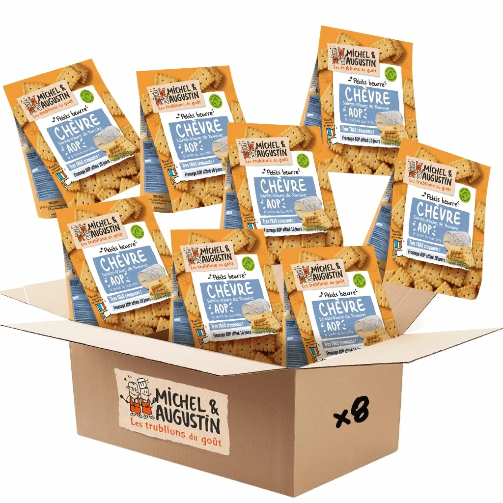 Michel et Augustin – Petits Gâteaux Sec Apéritifs au Chèvre Sainte-Maure de Touraine AOP et Sarriette – Biscuits Salés Gourmands – Fabriqués en France – 100g x 8