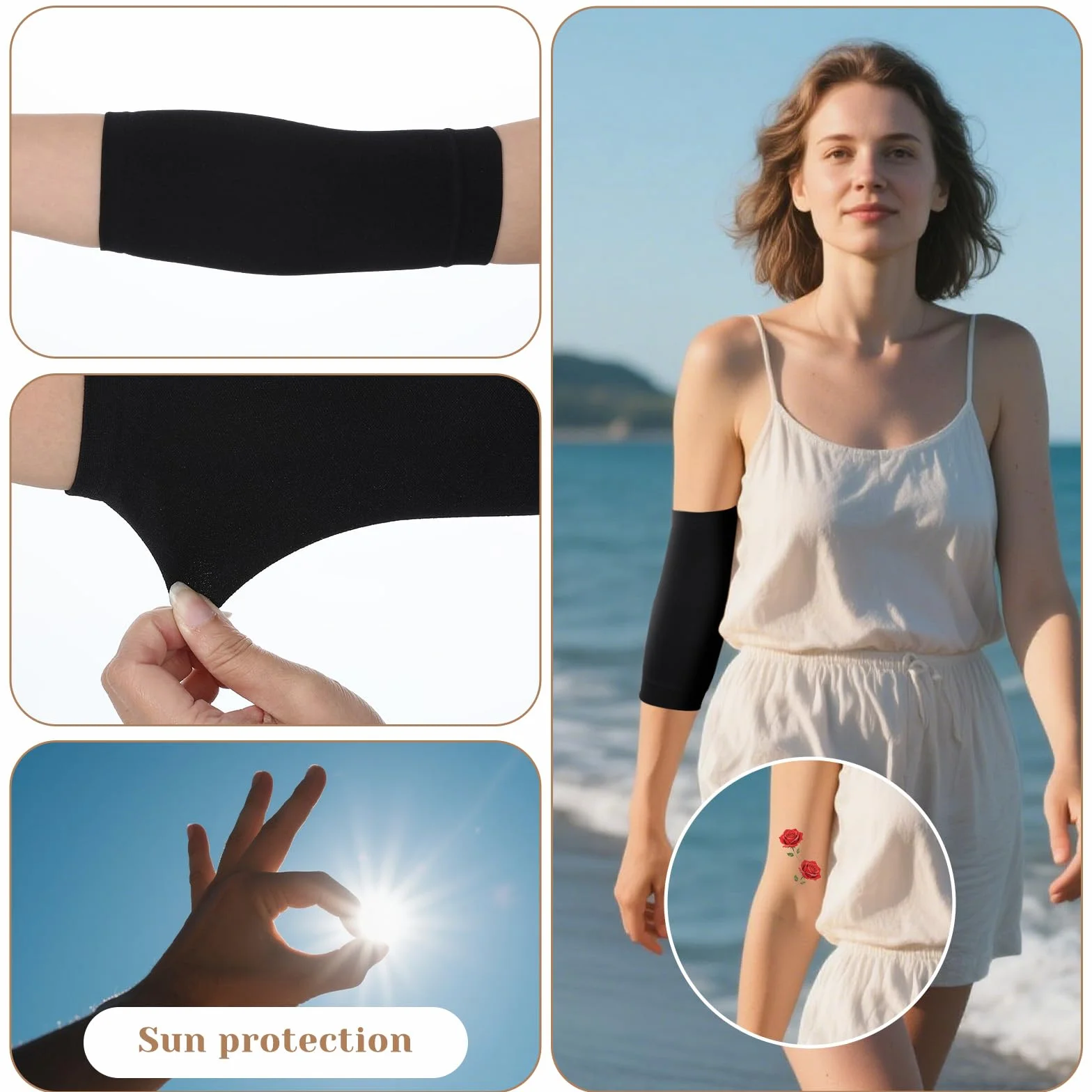 Manchons de compression anti-UV UPF 50 Lot de 2 paires Noir - Protection solaire