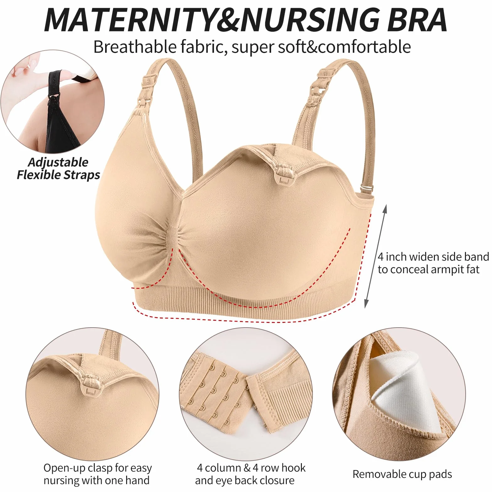 Lot de 3 Soutien-Gorge Allaitement Femme, Brassiere Maternité sans Armature Réglable Nursing Bra avec Rallonges