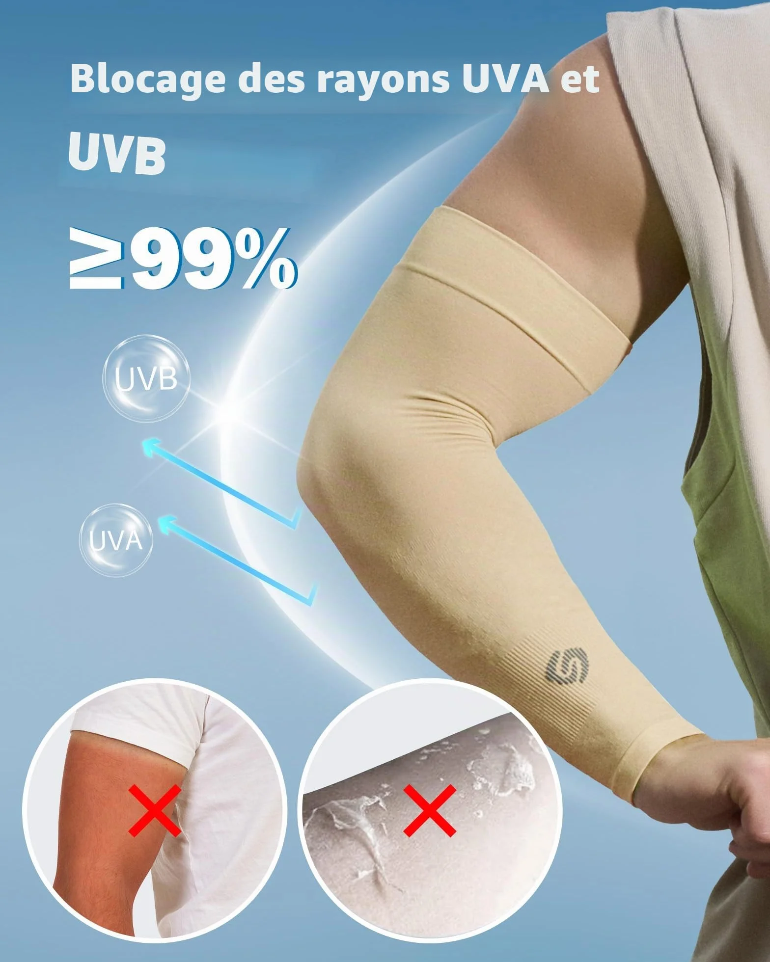 Manchette Bras Anti UV UPF 50 Protection Tatouage Manchon Sport Compression 1 Paire