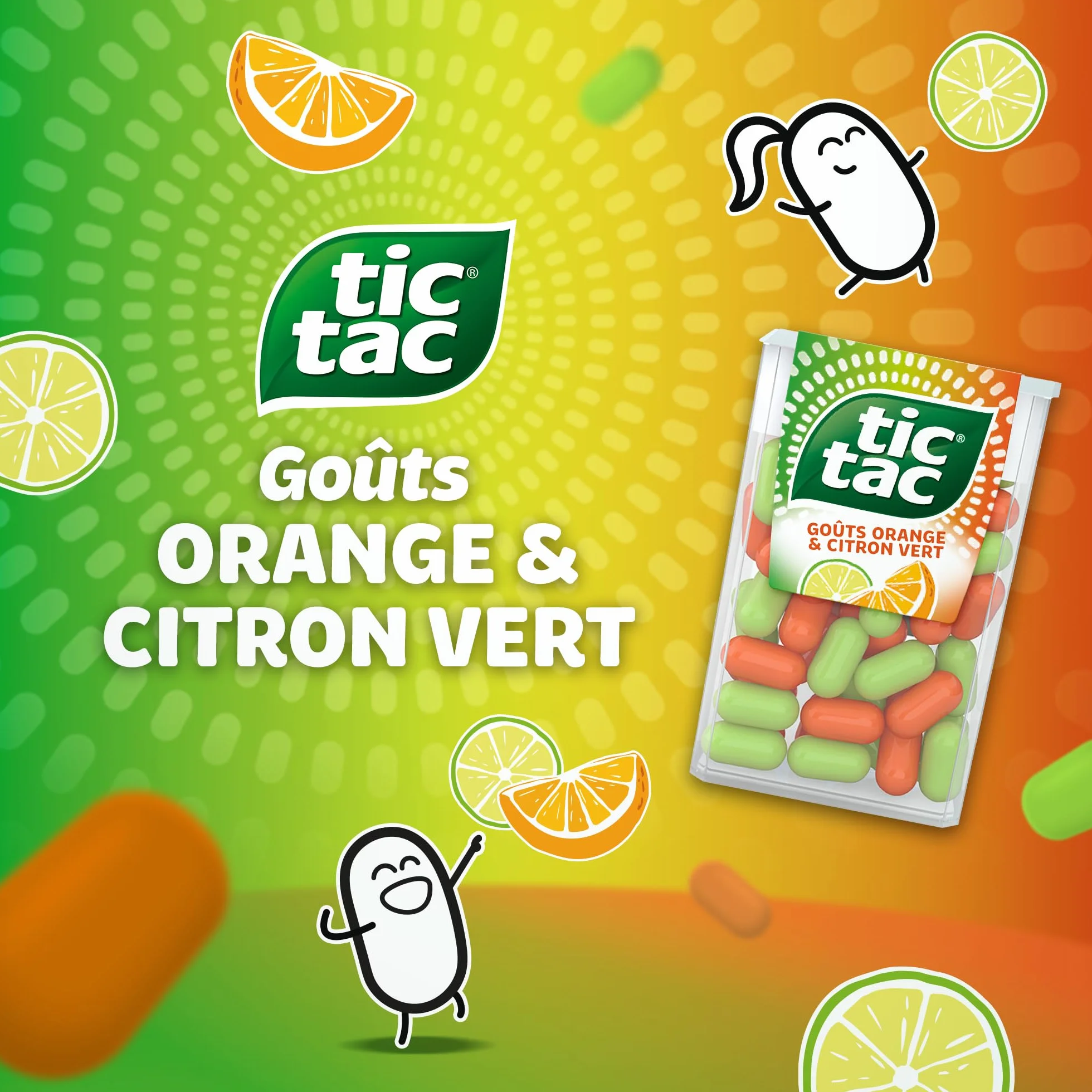TicTac Duo Goûts Orange et Citron Vert - Bonbons aux fruits - Format de Poche 24x18g