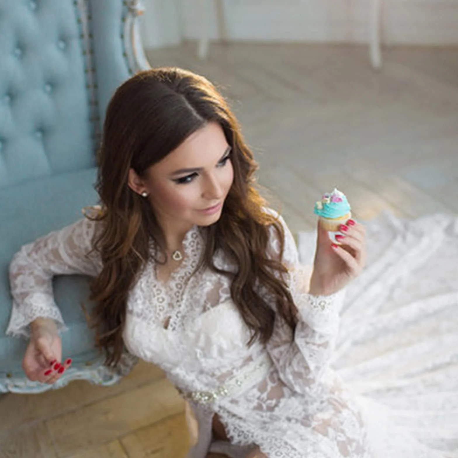 Robe Maternité Dentelle Col en V Manches Longues Shooting Photo Mariage Cérémonie Soirée Chic Femme Enceinte Grande Taille