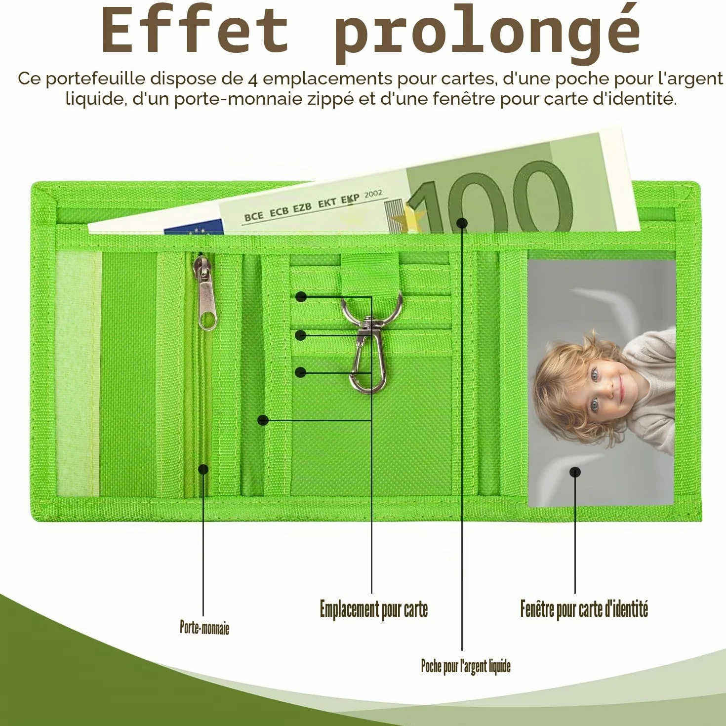 Portefeuille Enfant Sac de Poitrine Vert, Pochette Monnaie Garçon