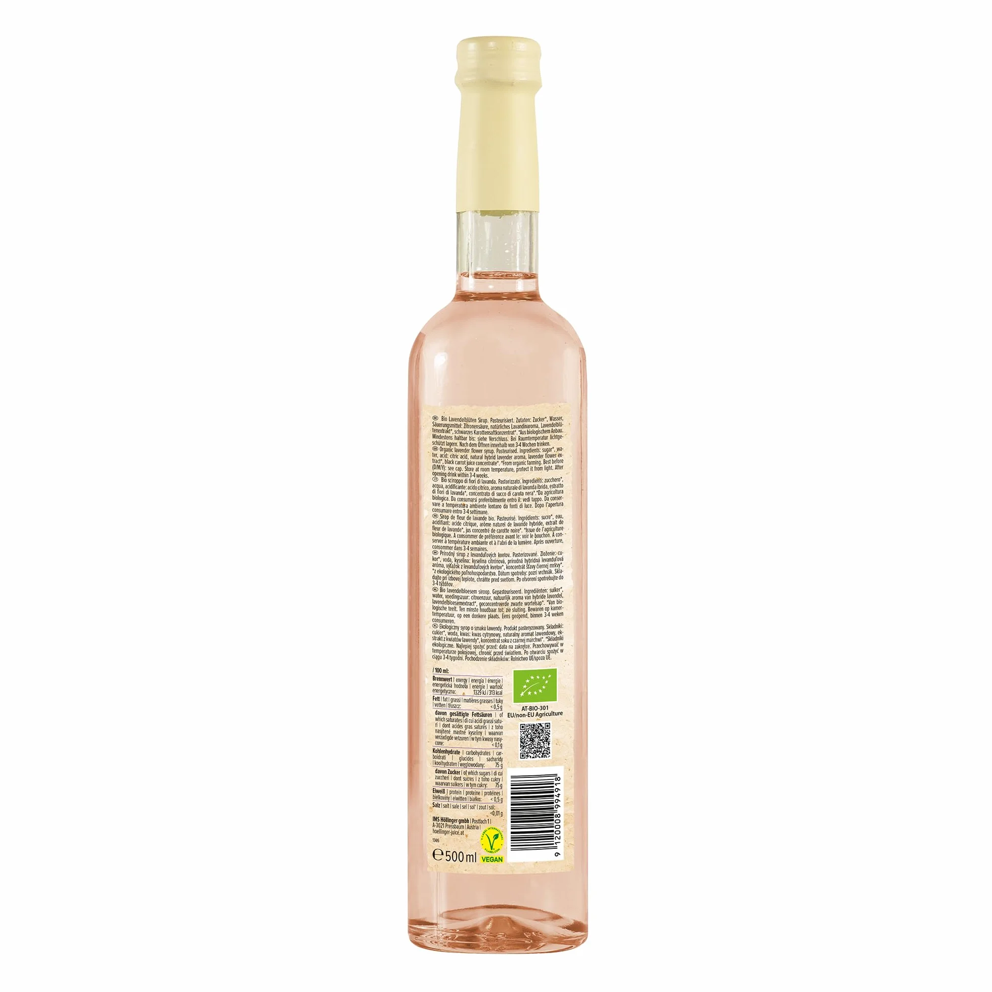 Höllinger biologique Sirop de fleurs de lavande - végétalien, bouteille en verre de 3x500 ml - détend tout au long de la journée
