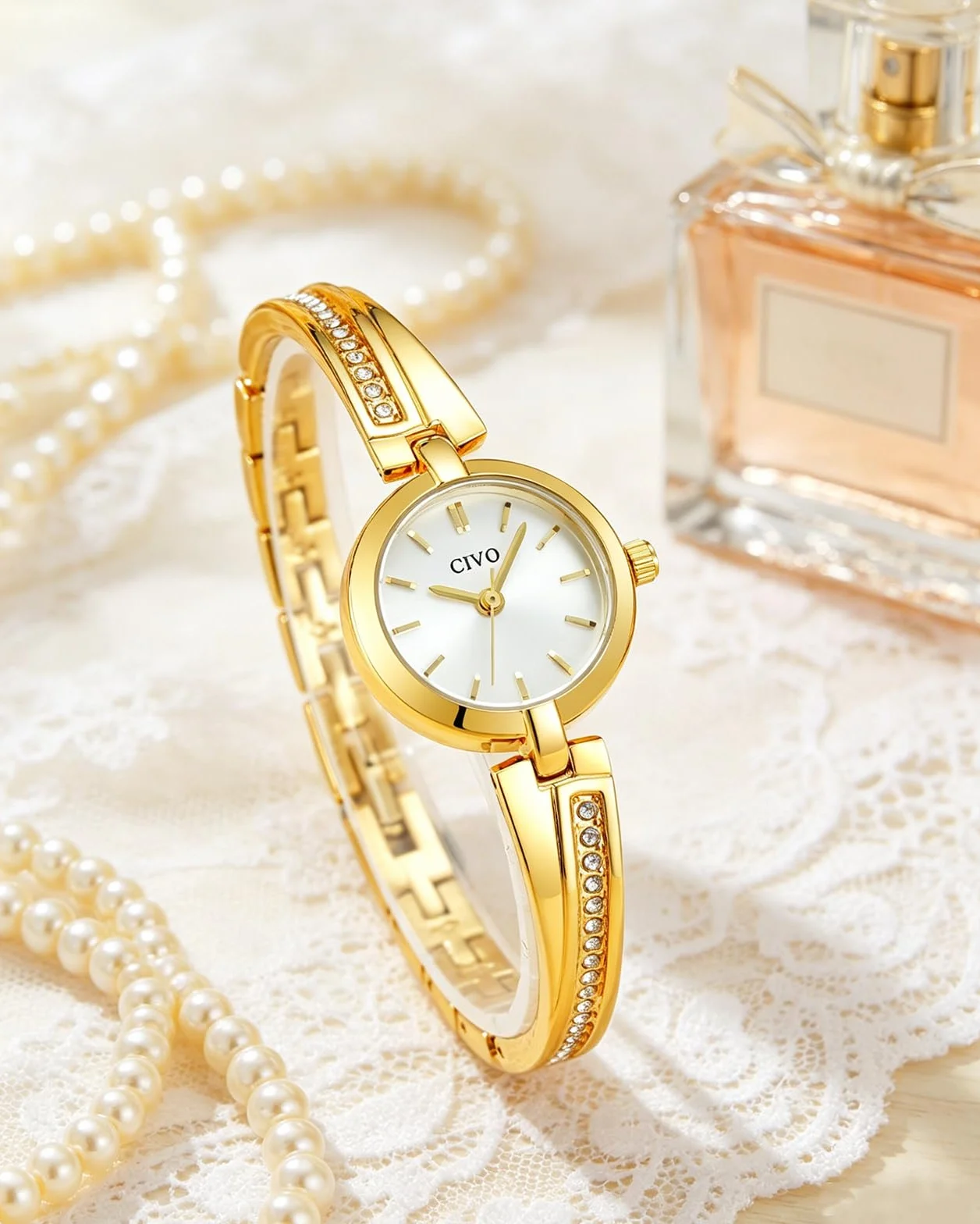 CIVO Montre Femme Acier Inoxydable Analogique Argent Dorée Etanche Cadran Effet Soleil Bracelet Petit Quartz