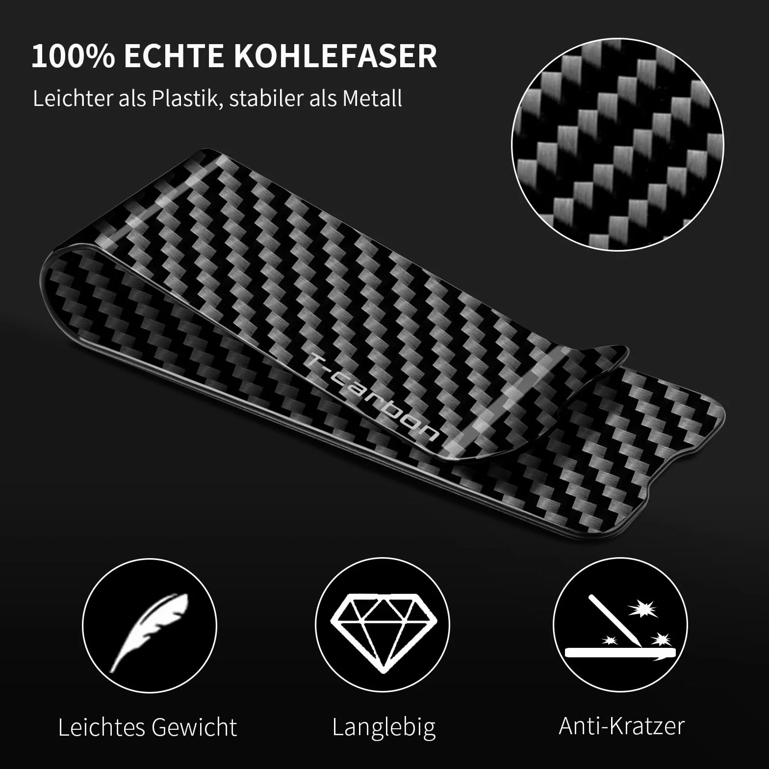 Pince à billets en fibre de carbone véritable - Étui pour cartes de crédit - Portable - Pour hommes