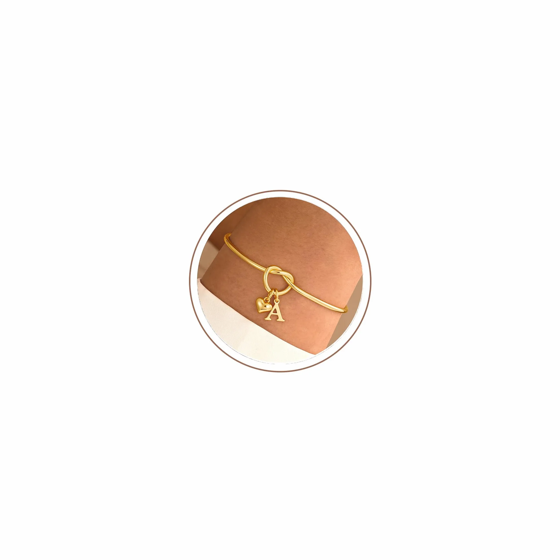 TINGN Bracelet avec initiale en or pour femme plaqué or 14 carats cœur personnalisé nœud d'amour